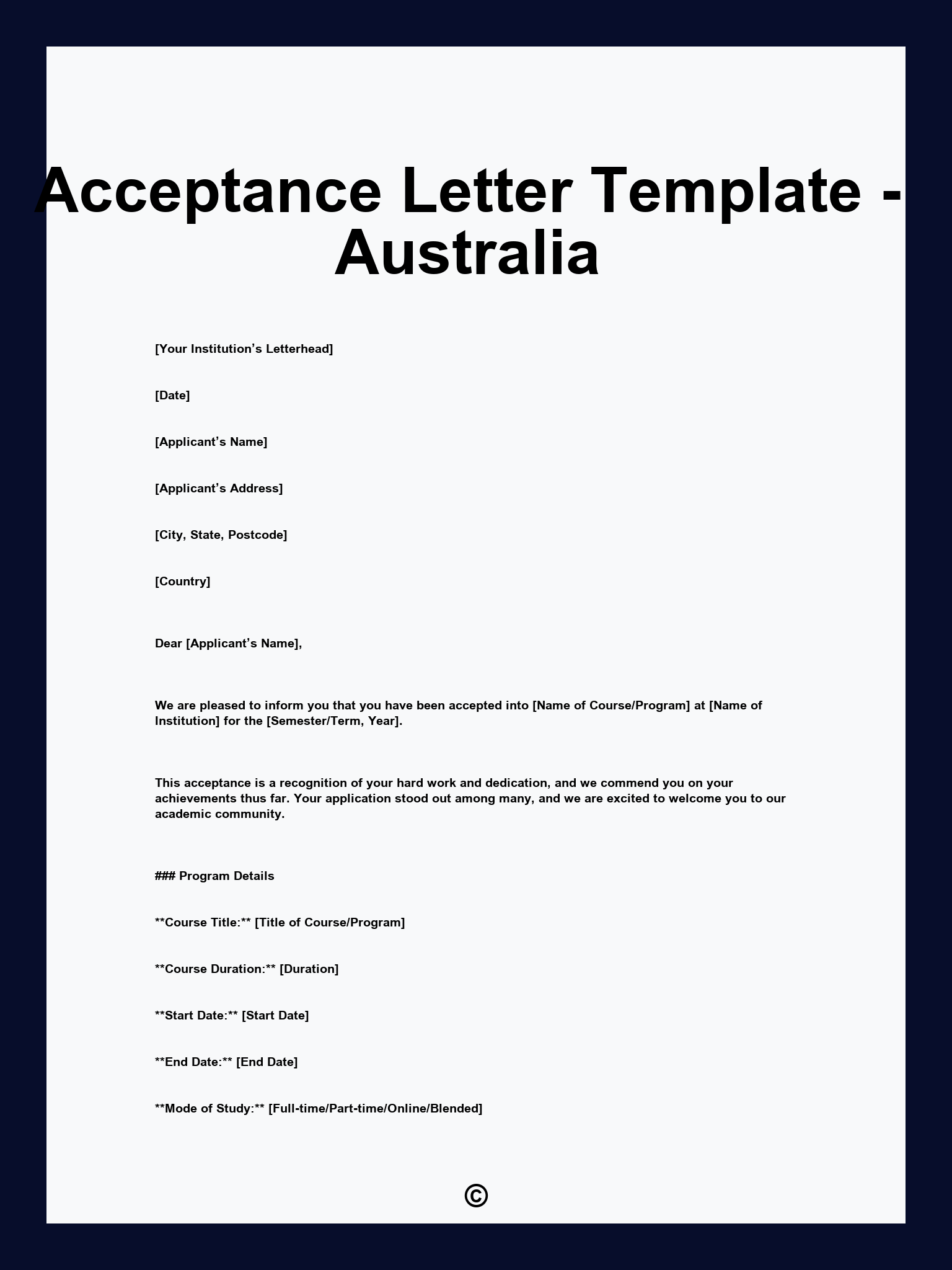 Acceptance Letter Template - Australia