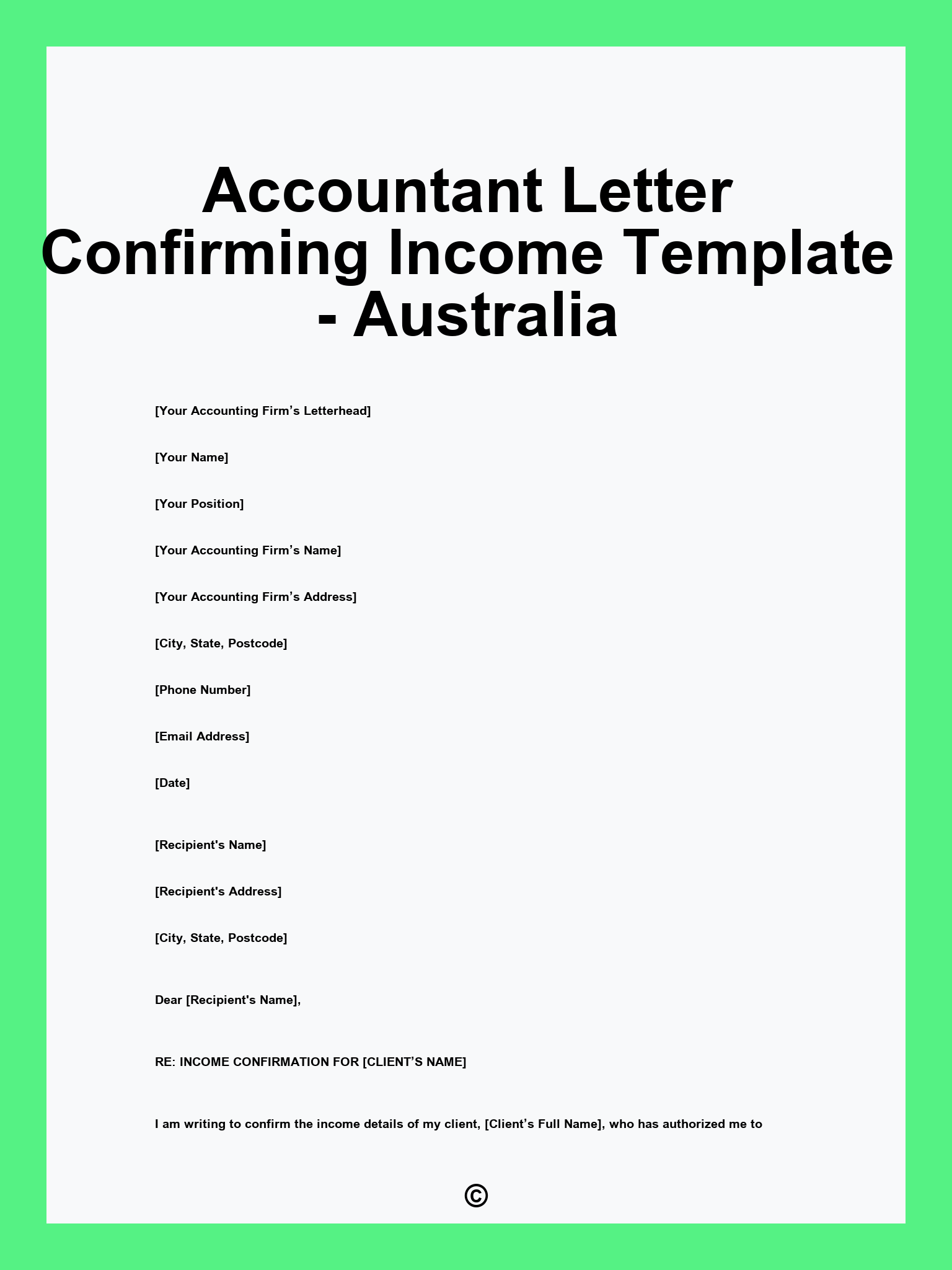 Accountant Letter Confirming Income Template - Australia