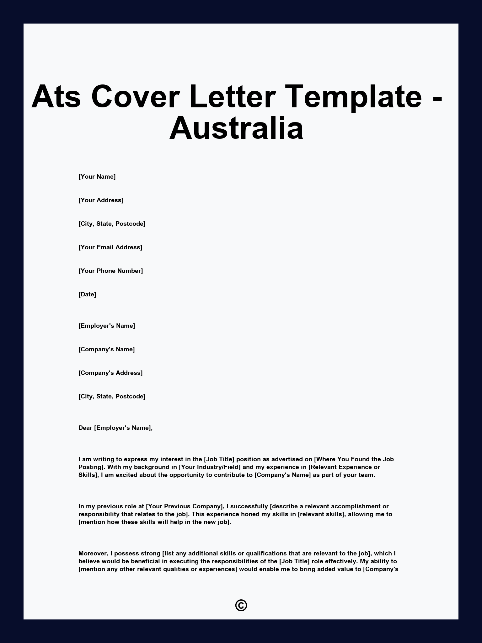 Ats Cover Letter Template - Australia