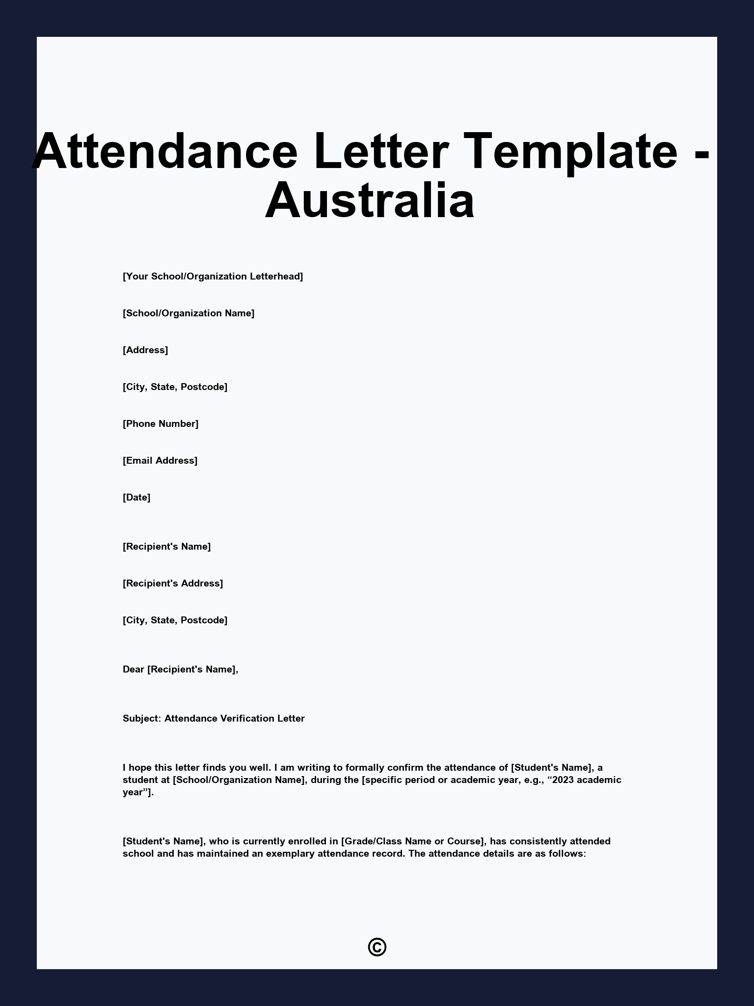 Attendance Letter Template - Australia