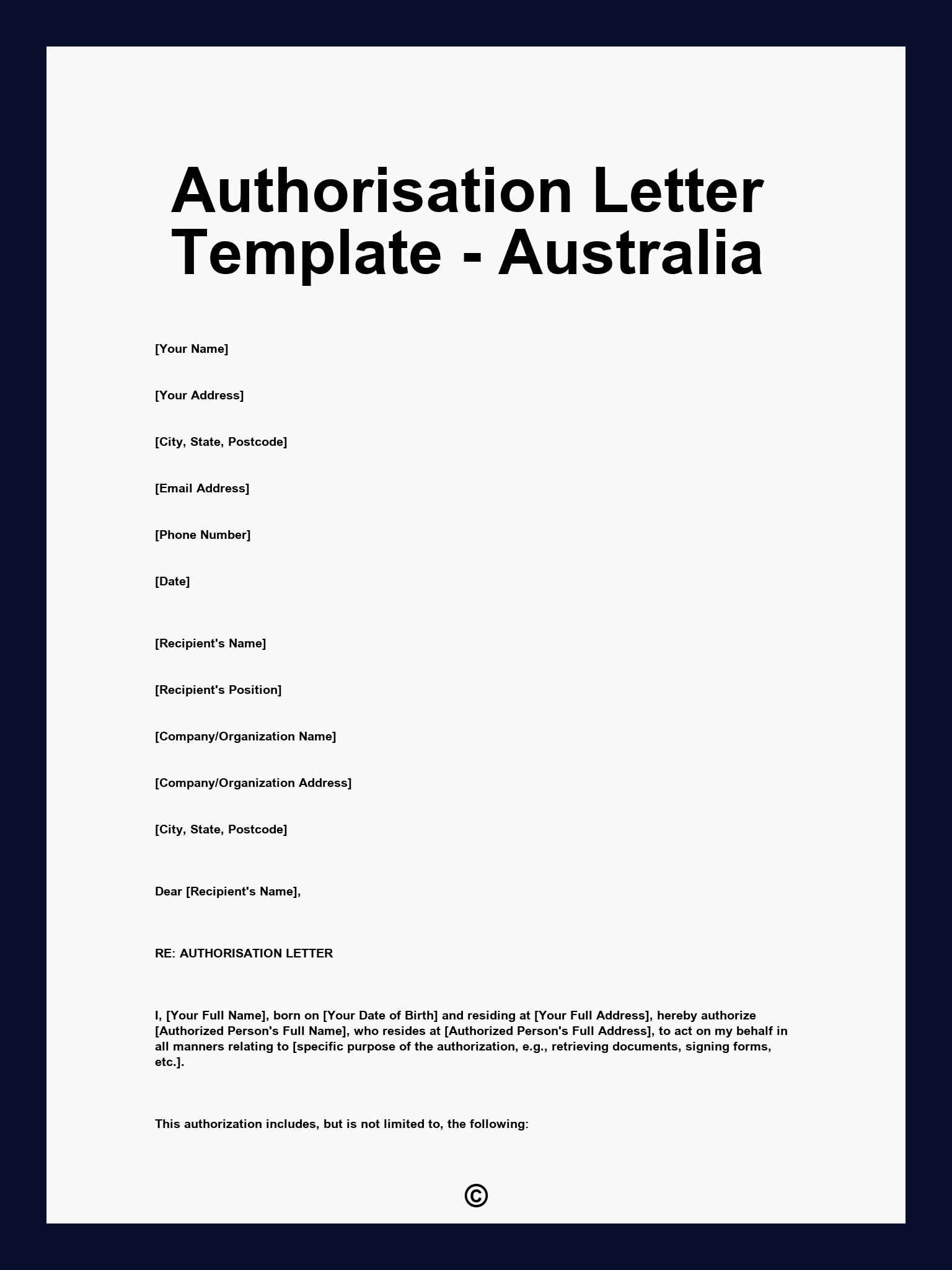 Authorisation Letter Template - Australia