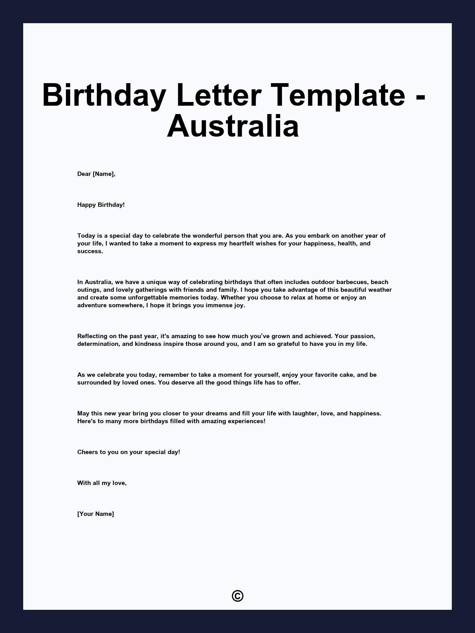 Birthday Letter Template - Australia