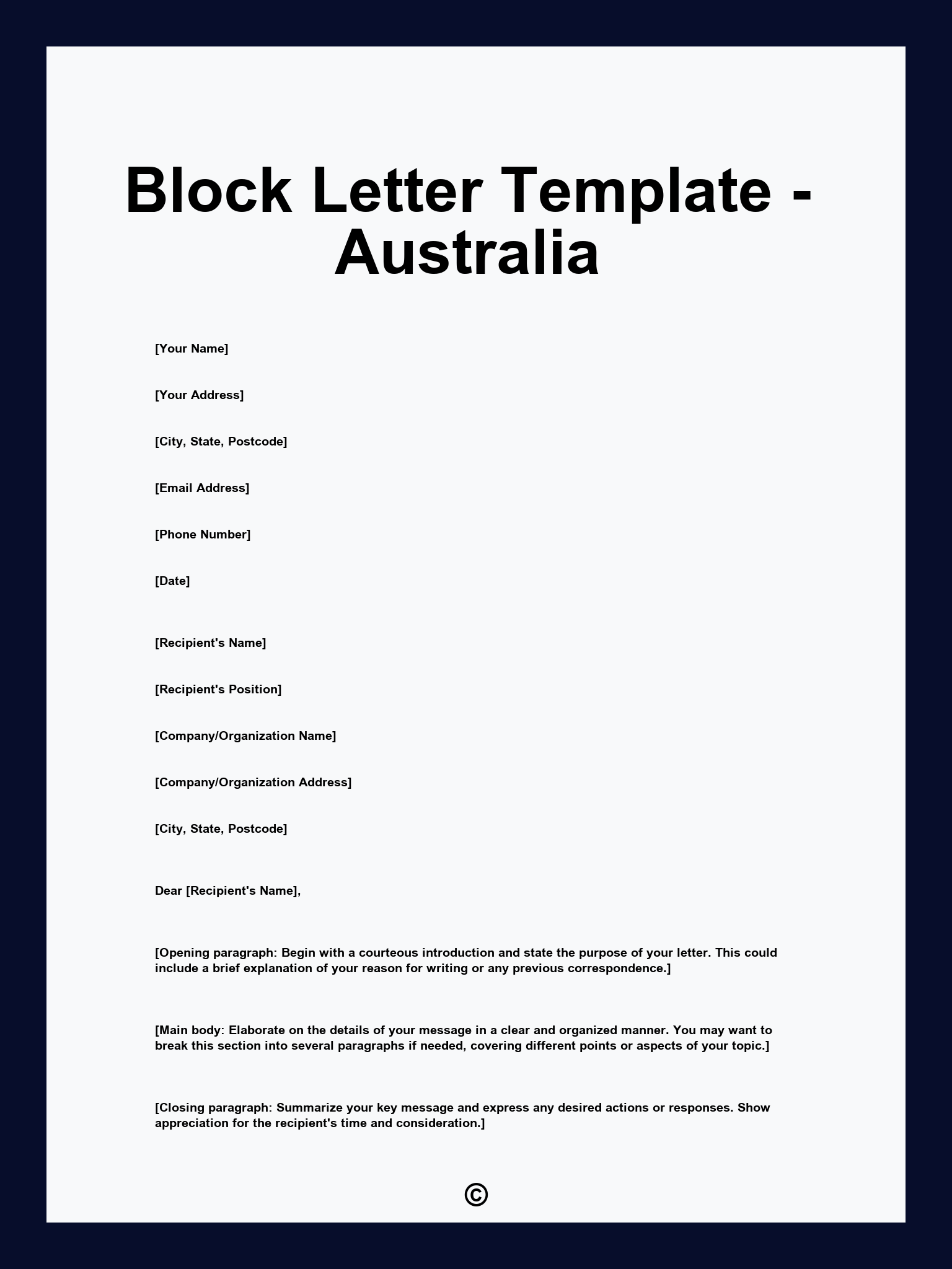 Block Letter Template - Australia