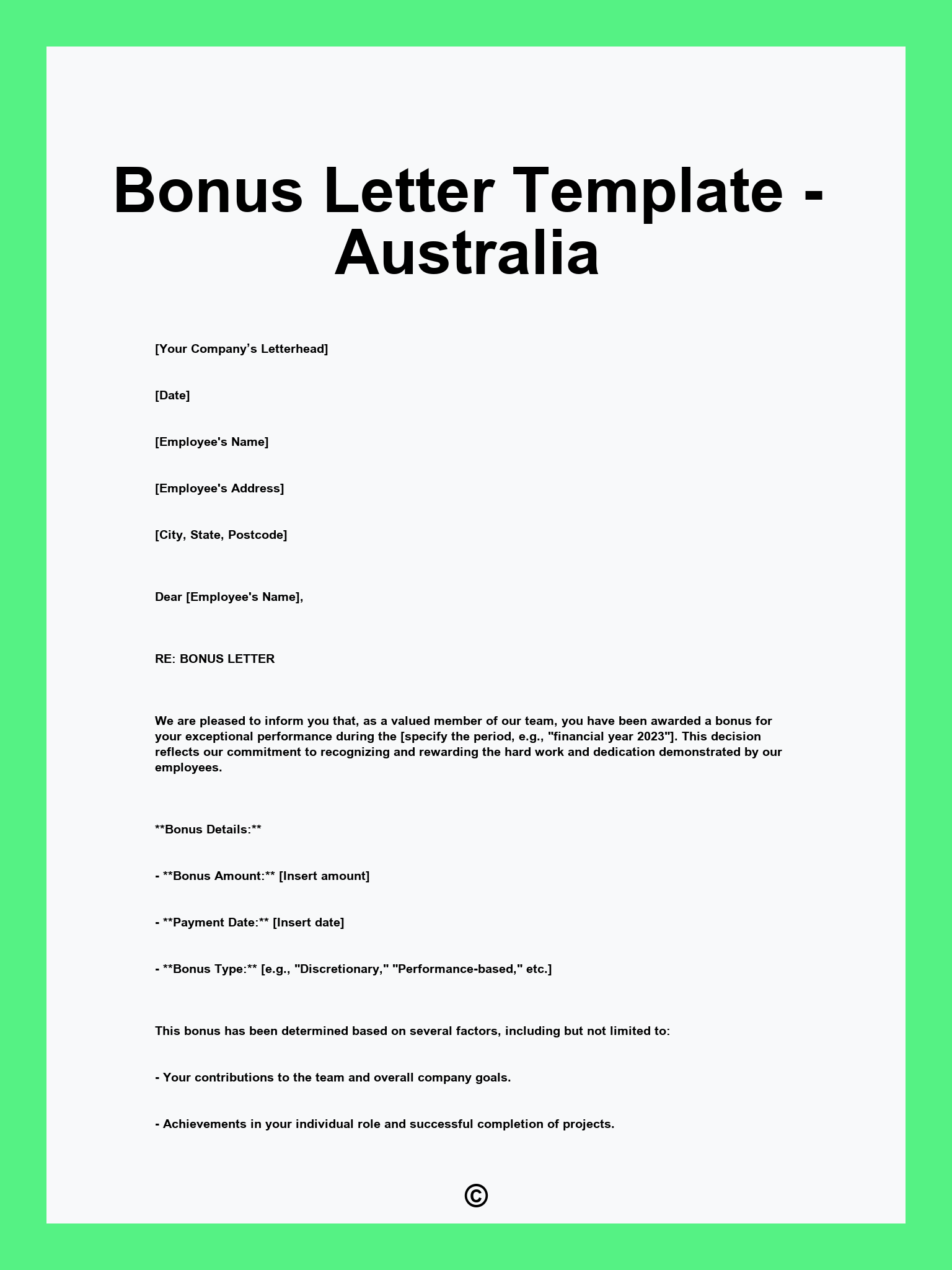 Bonus Letter Template - Australia