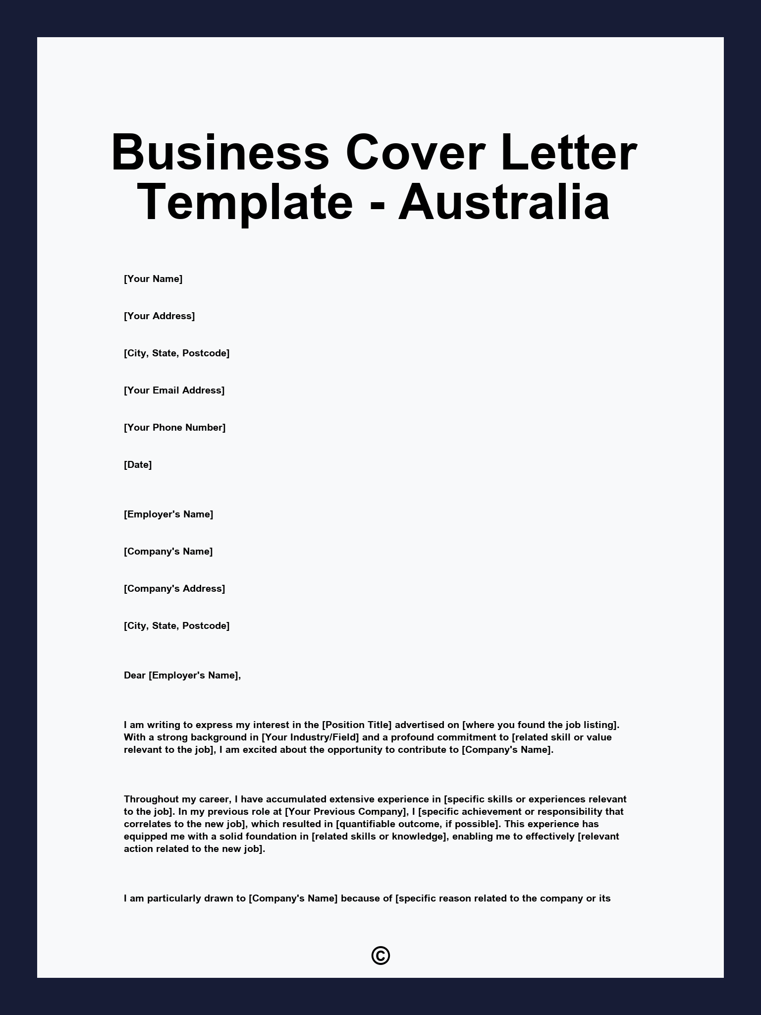 Business Cover Letter Template - Australia