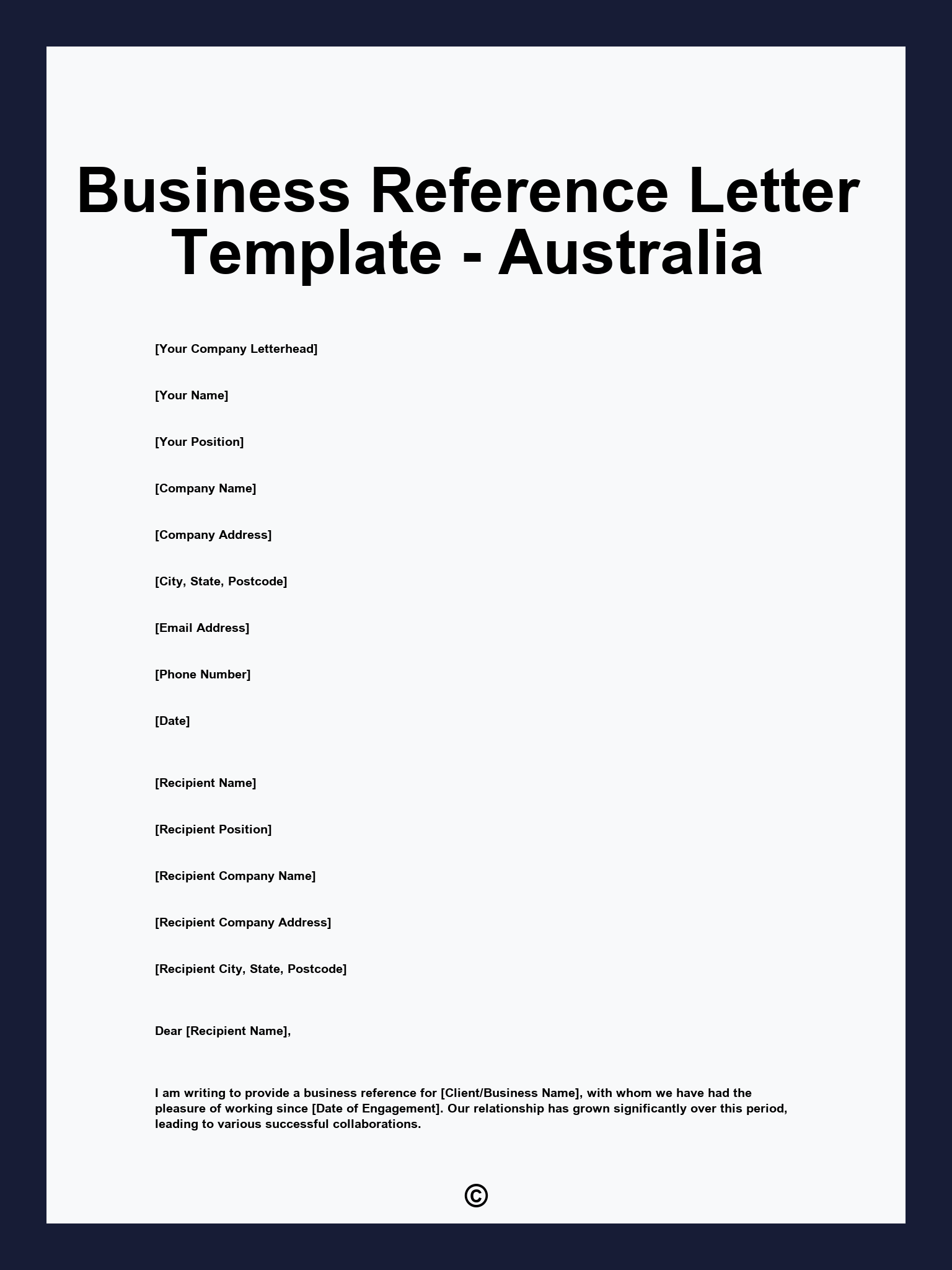 Business Reference Letter Template - Australia