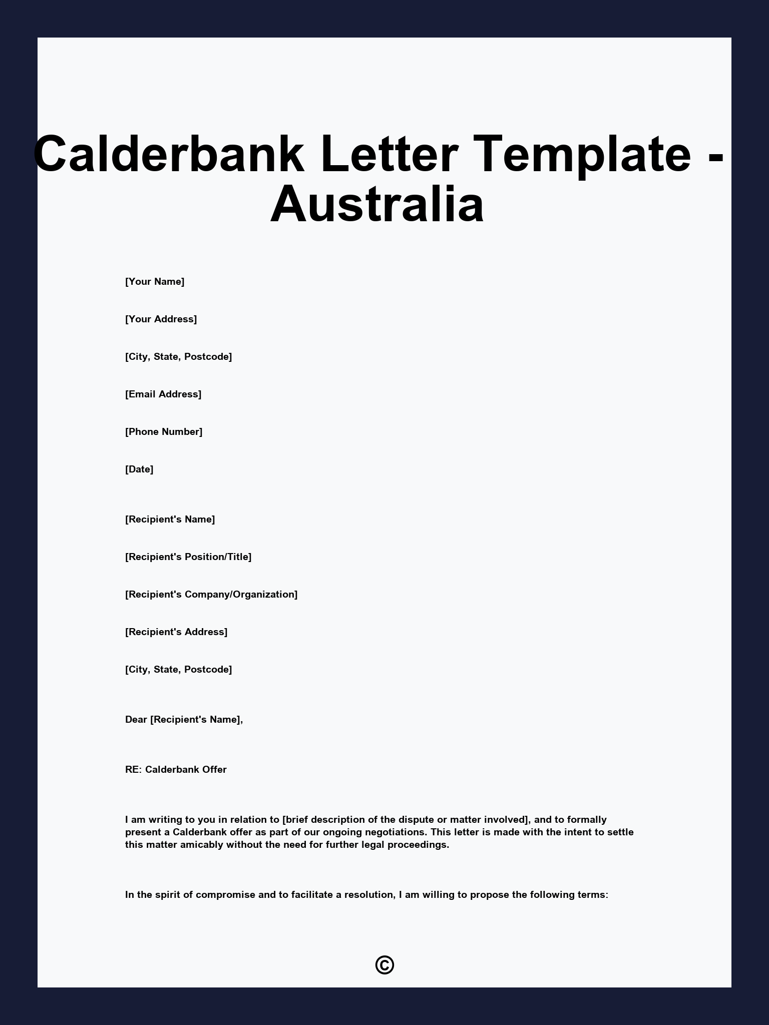 Calderbank Letter Template - Australia
