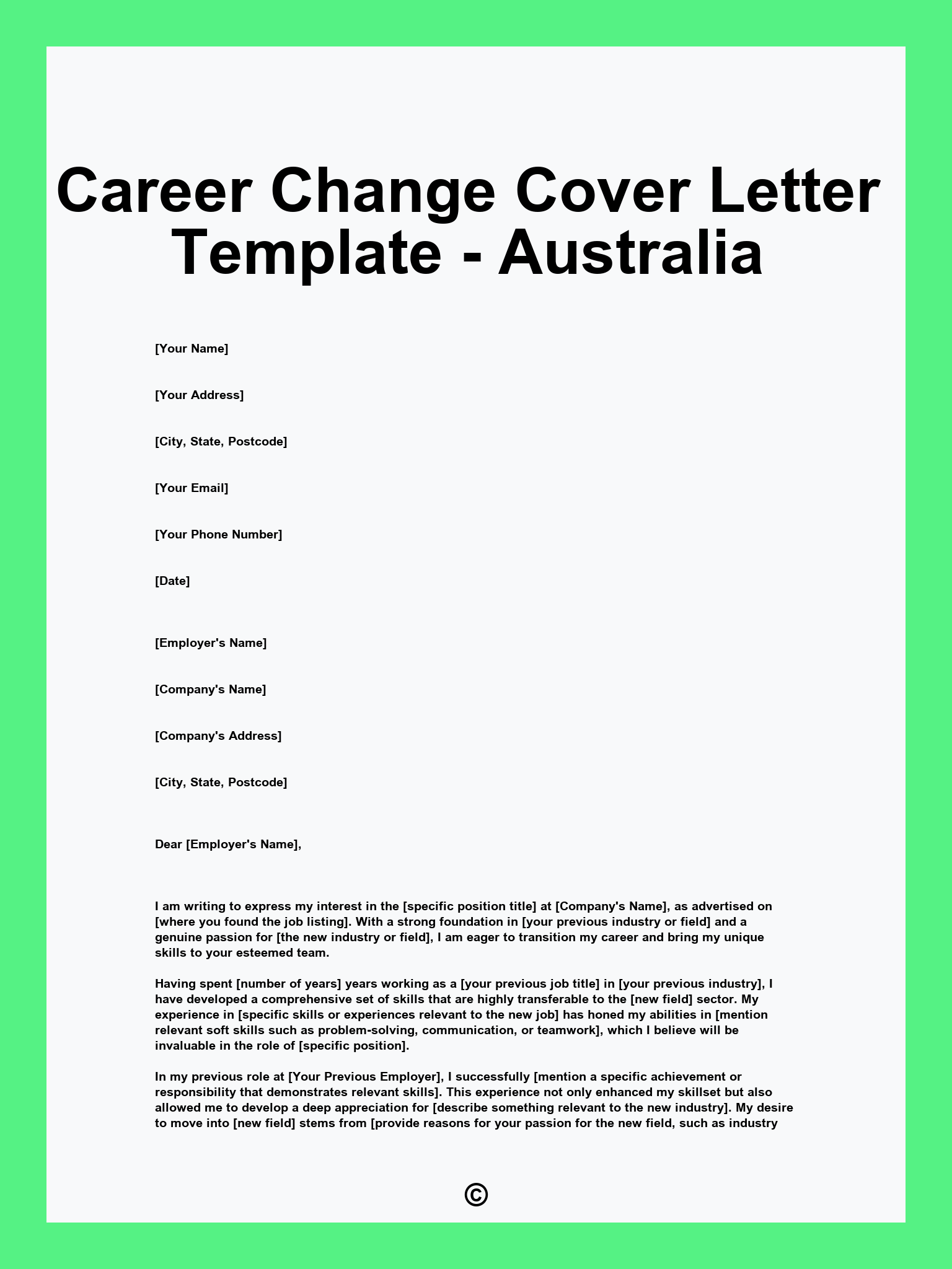 Career Change Cover Letter Template - Australia