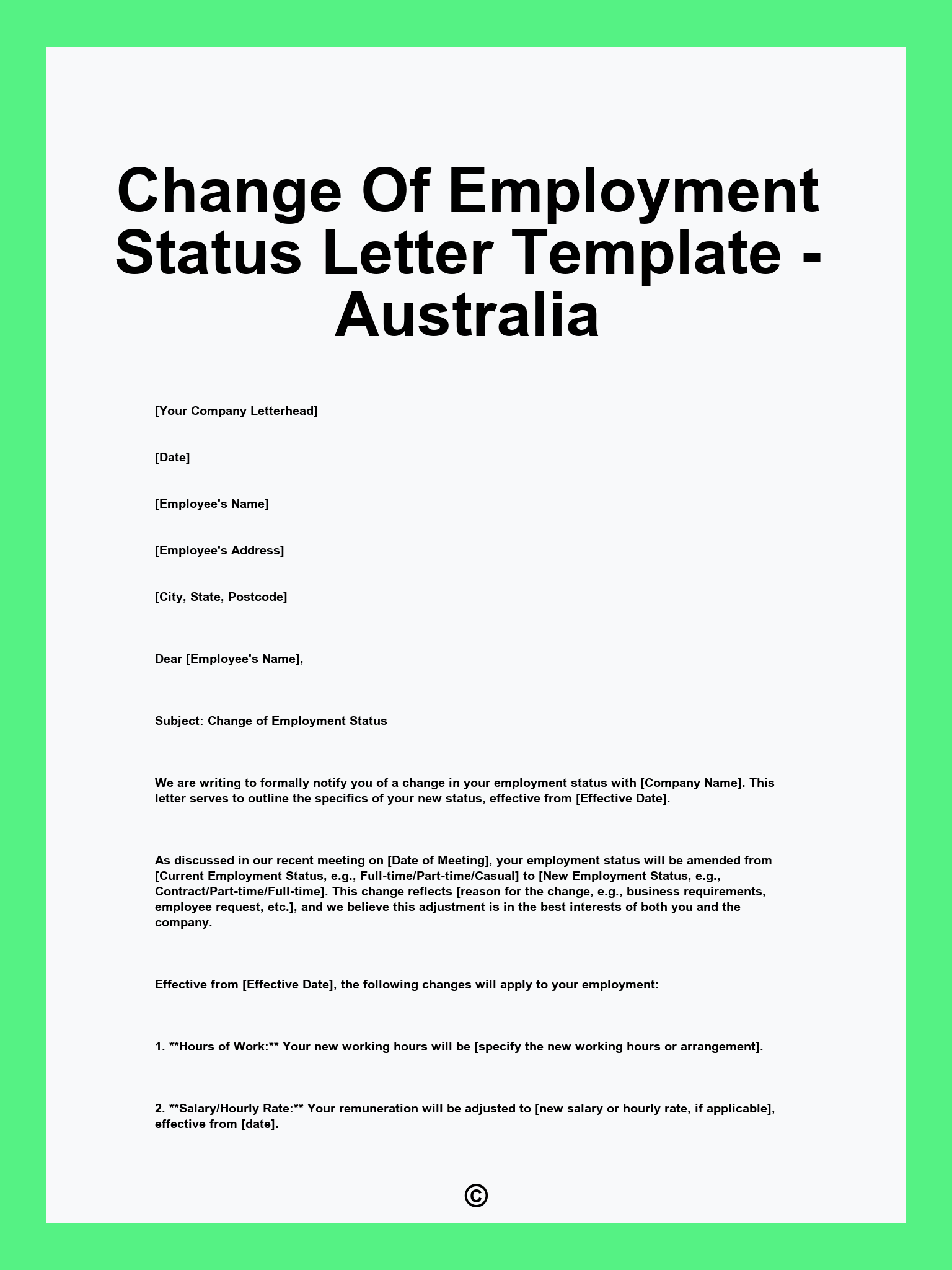 Change Of Employment Status Letter Template - Australia