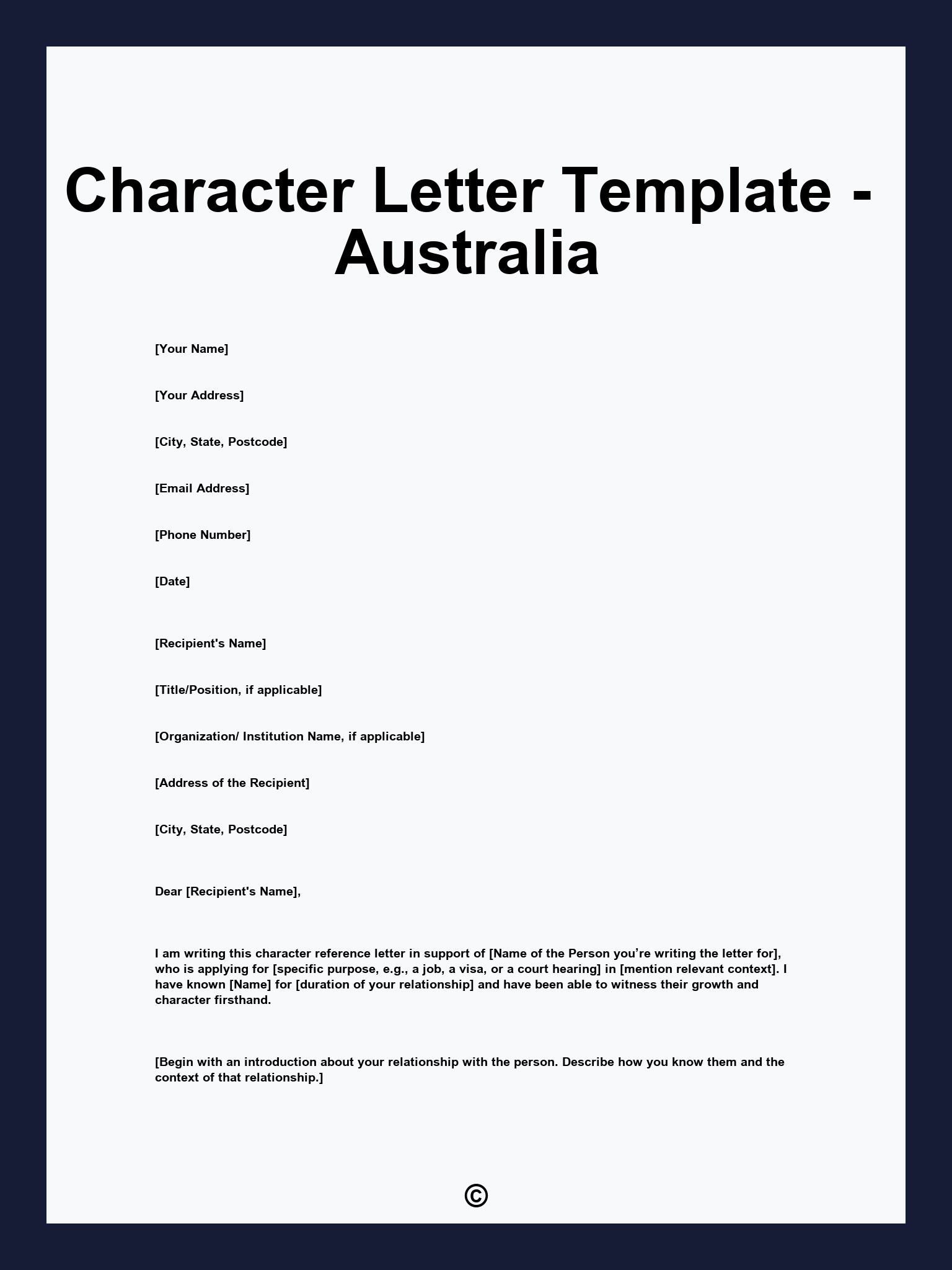 Character Letter Template - Australia