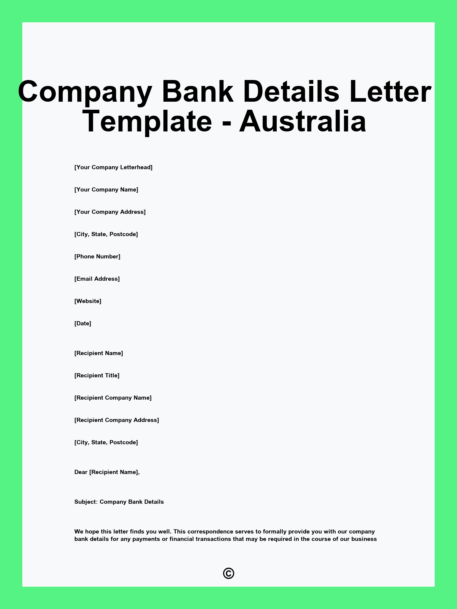 Company Bank Details Letter Template - Australia