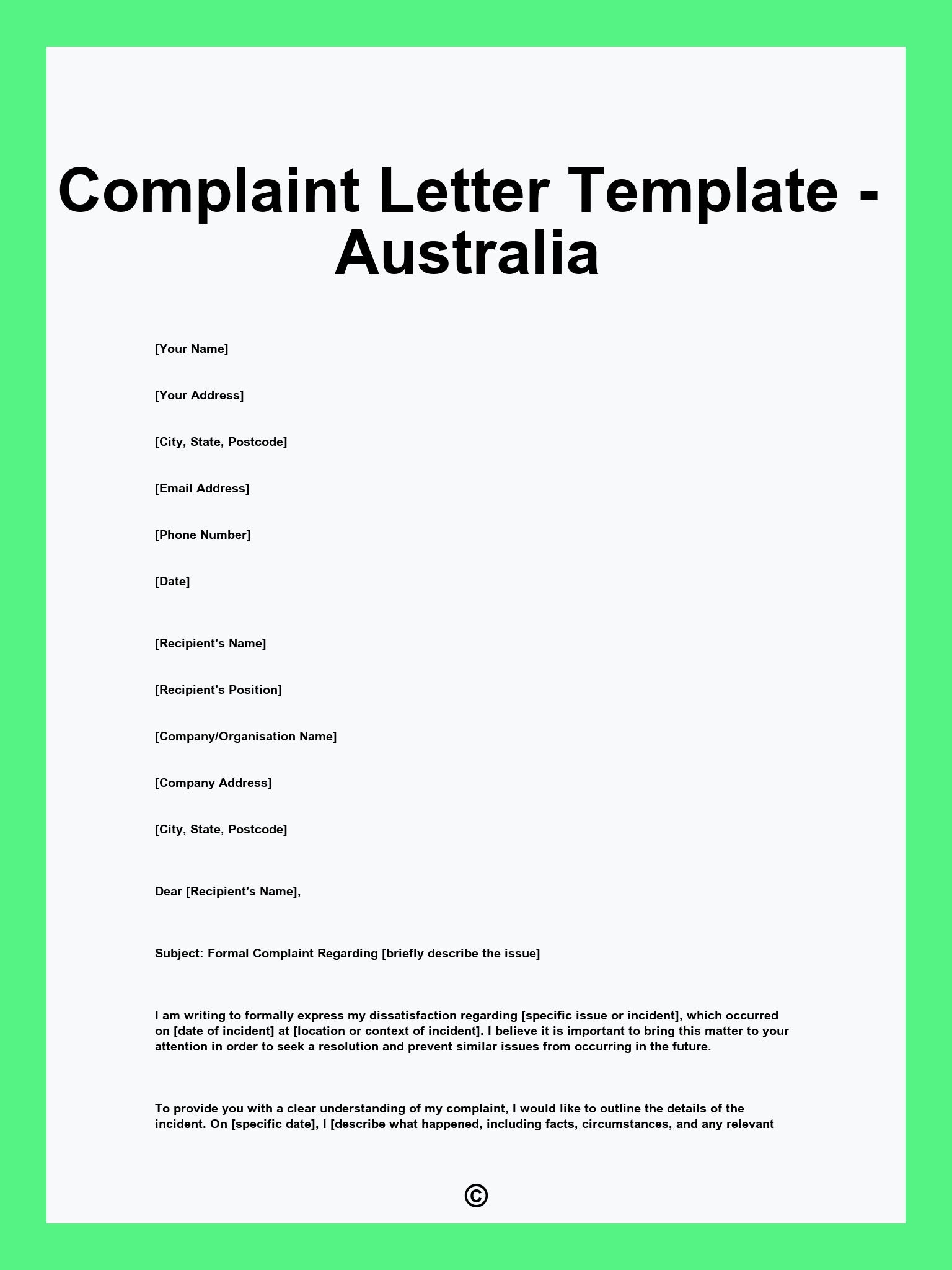 Complaint Letter Template - Australia
