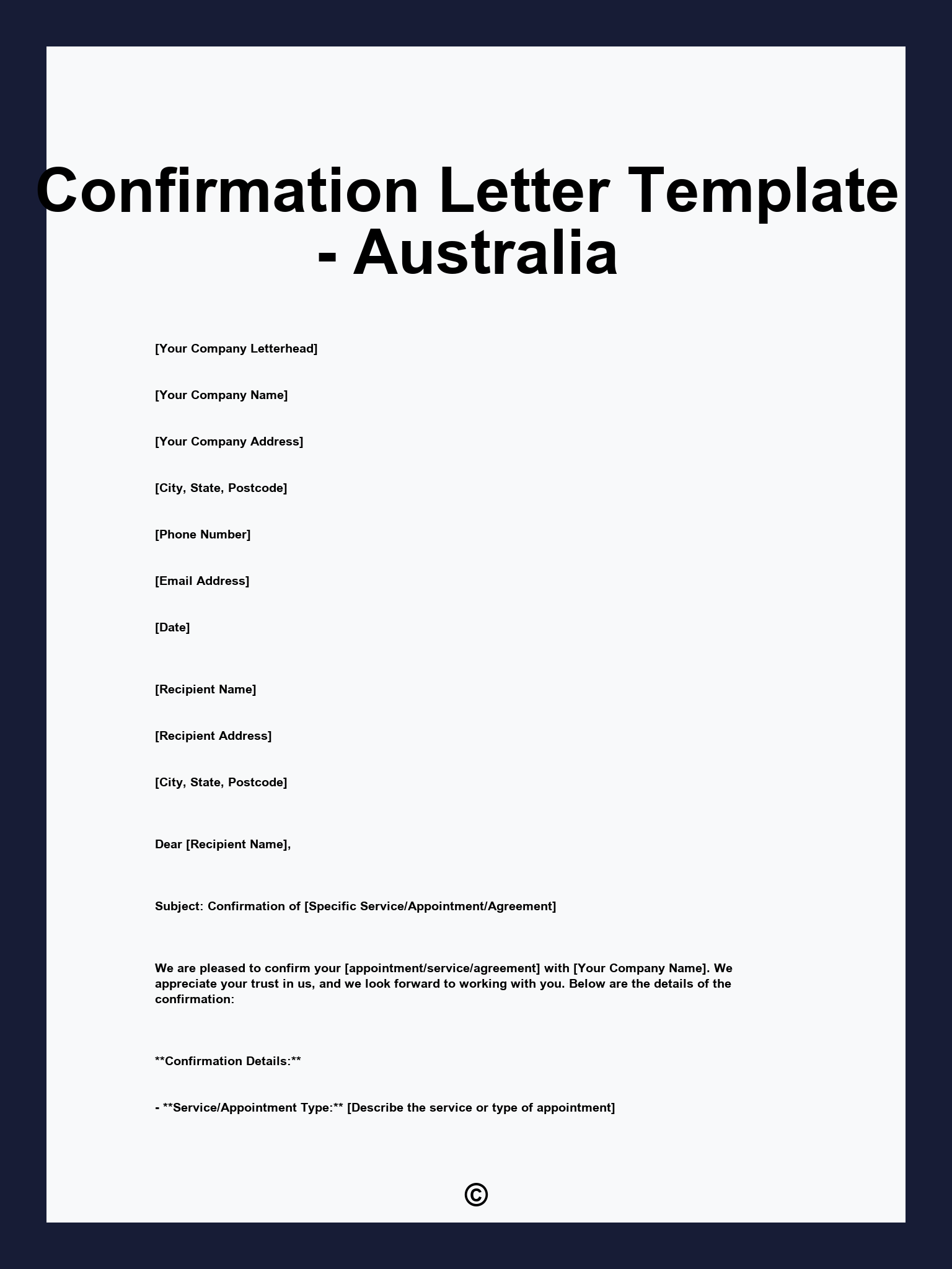 Confirmation Letter Template - Australia