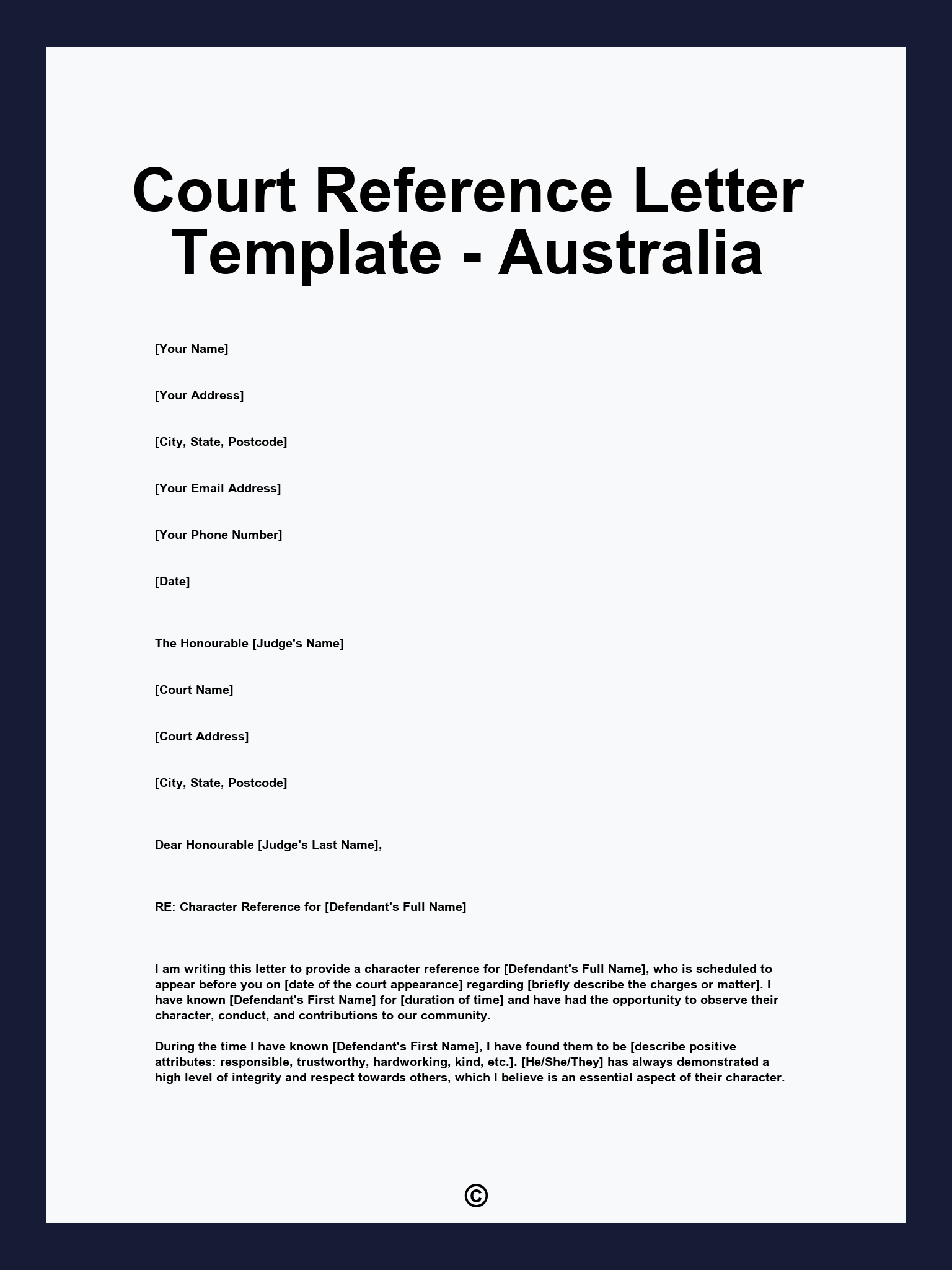Court Reference Letter Template - Australia