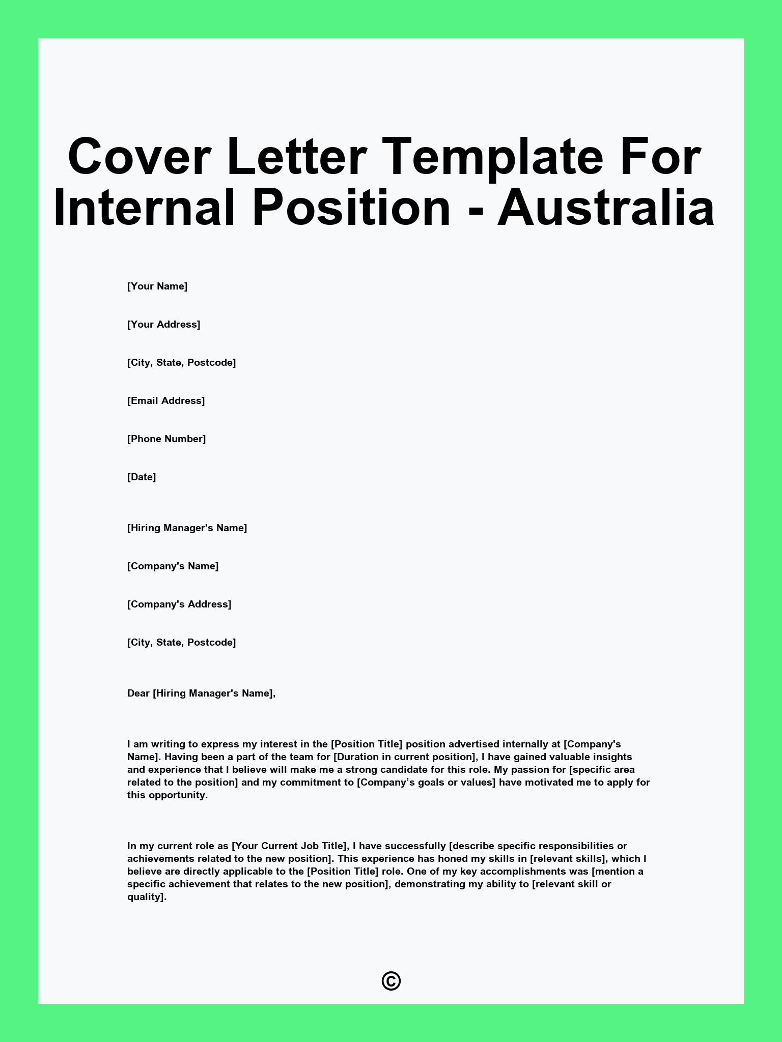 Cover Letter Template For Internal Position - Australia