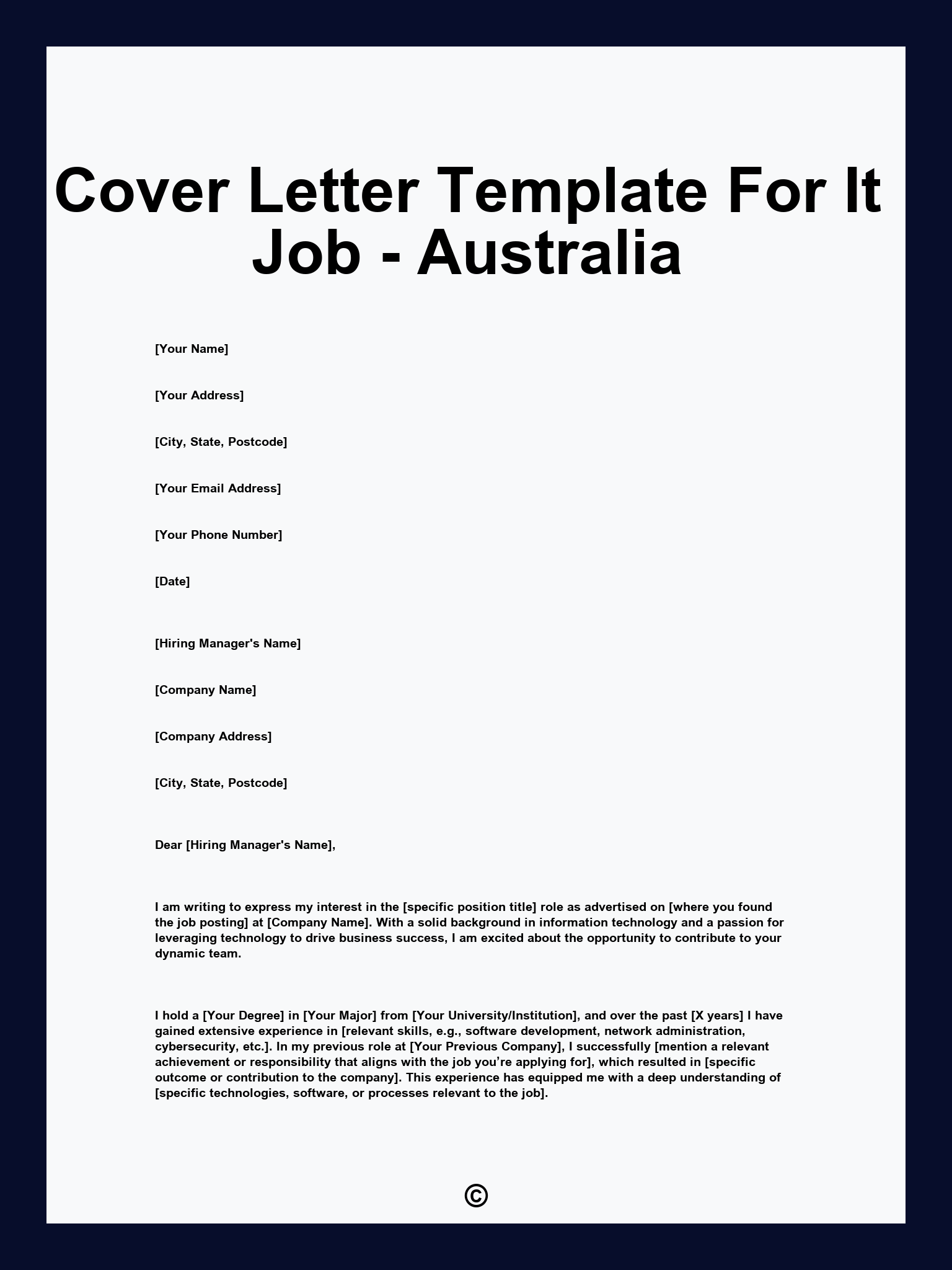 Cover Letter Template For It Job - Australia