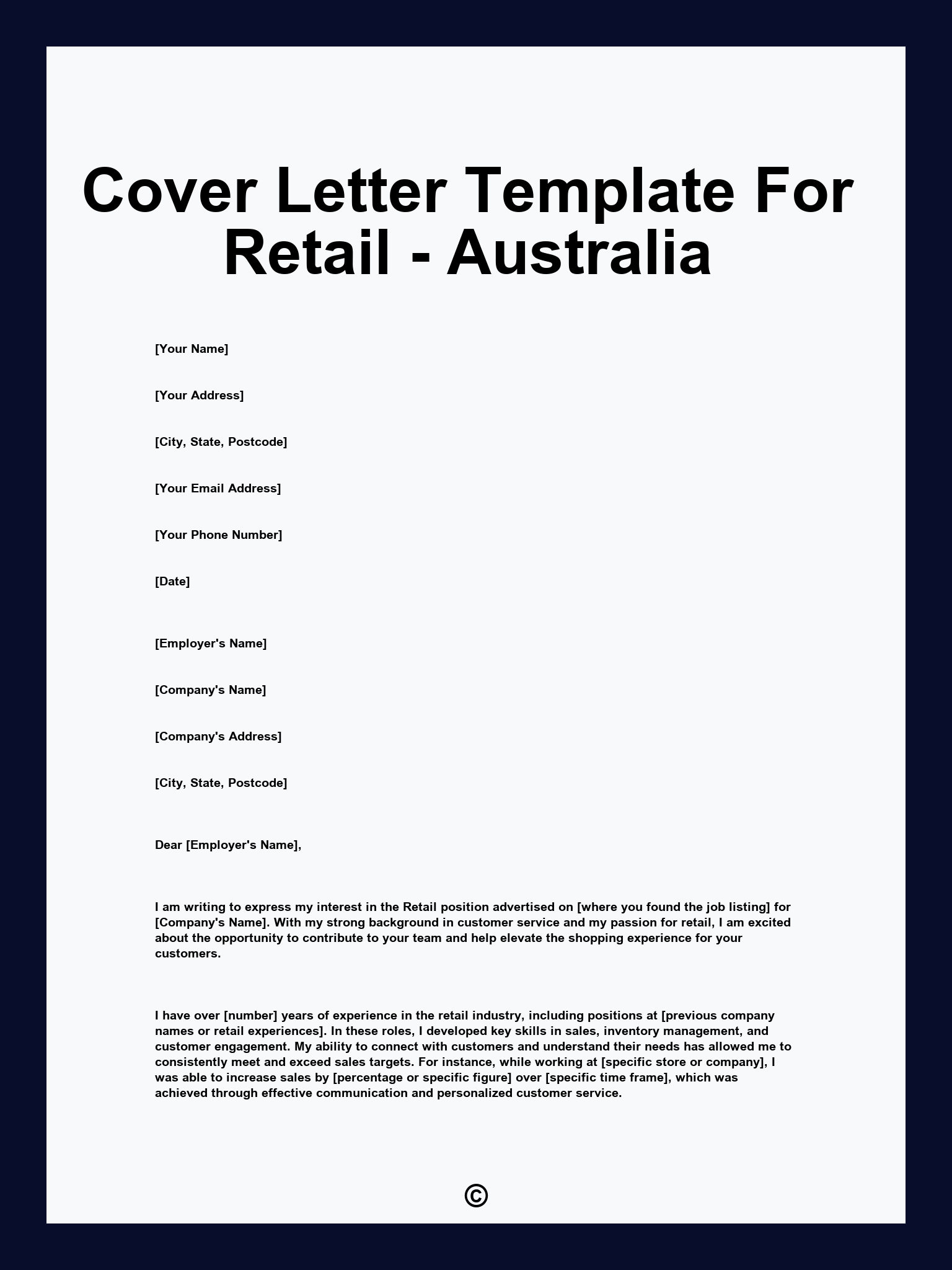 Cover Letter Template For Retail - Australia