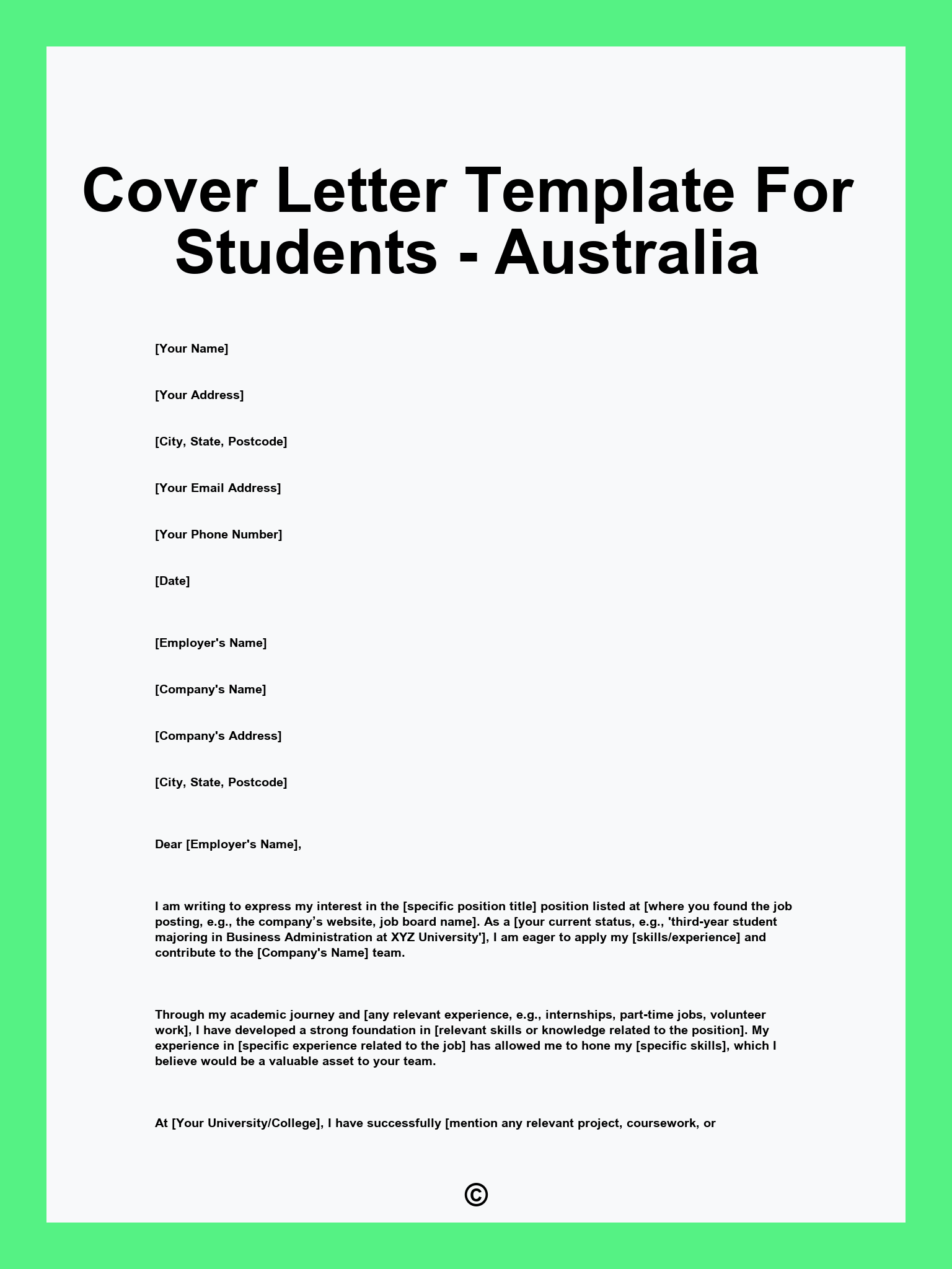 Cover Letter Template For Students - Australia