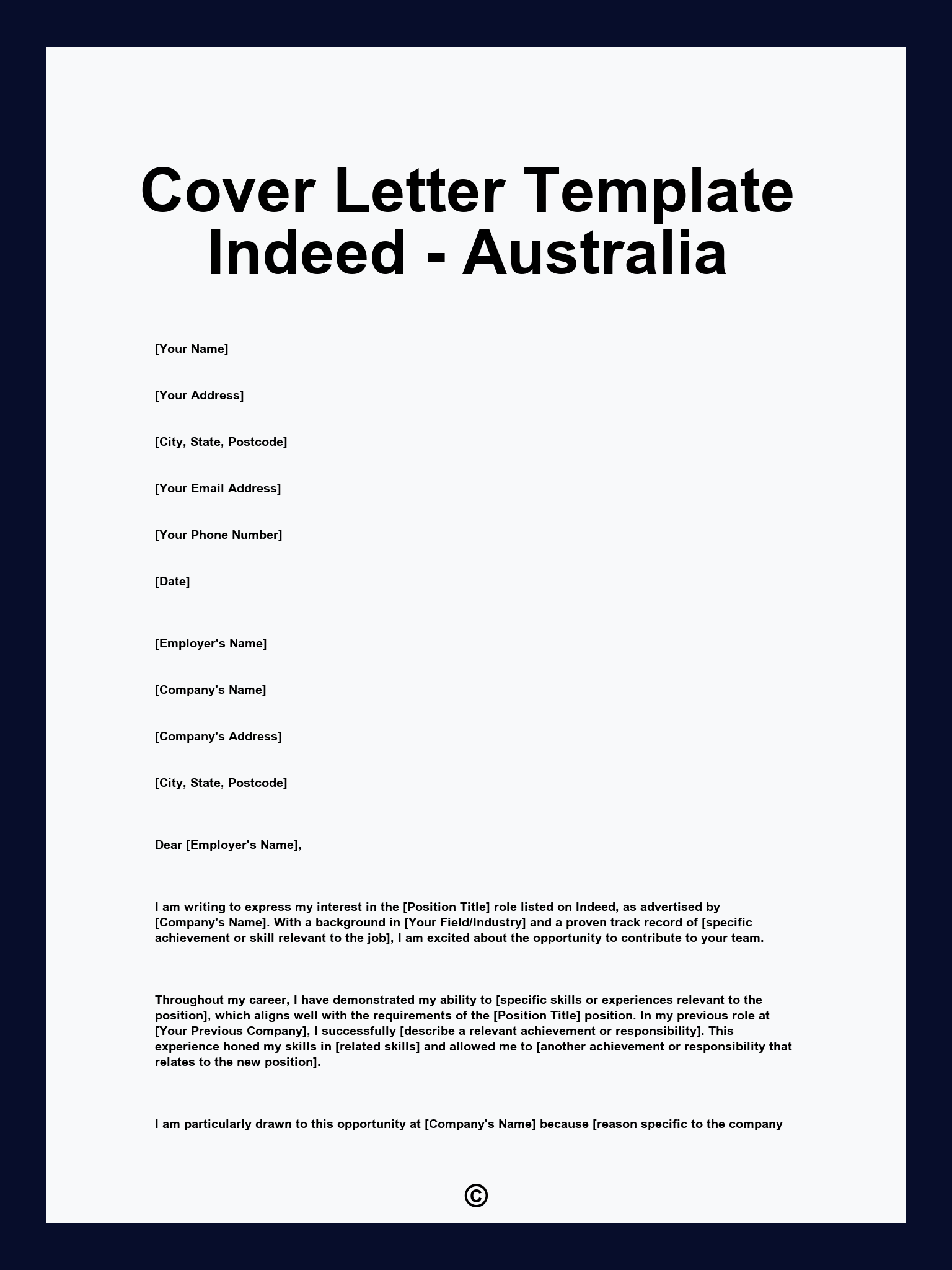 Cover Letter Template Indeed - Australia