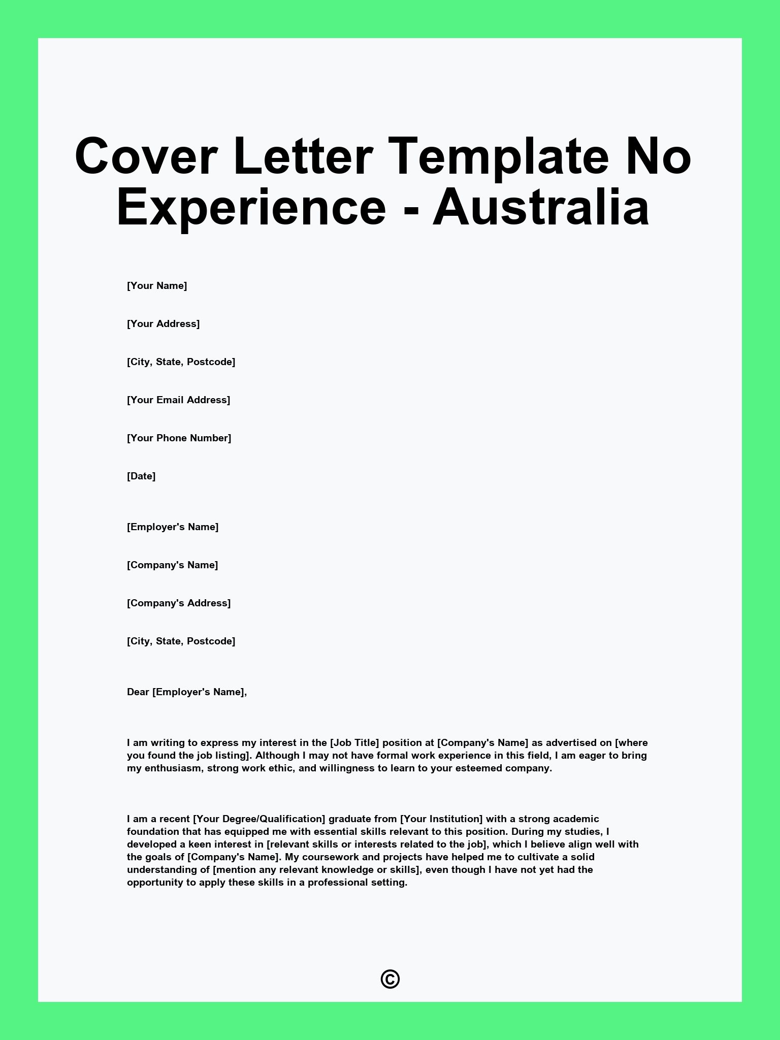Cover Letter Template No Experience - Australia