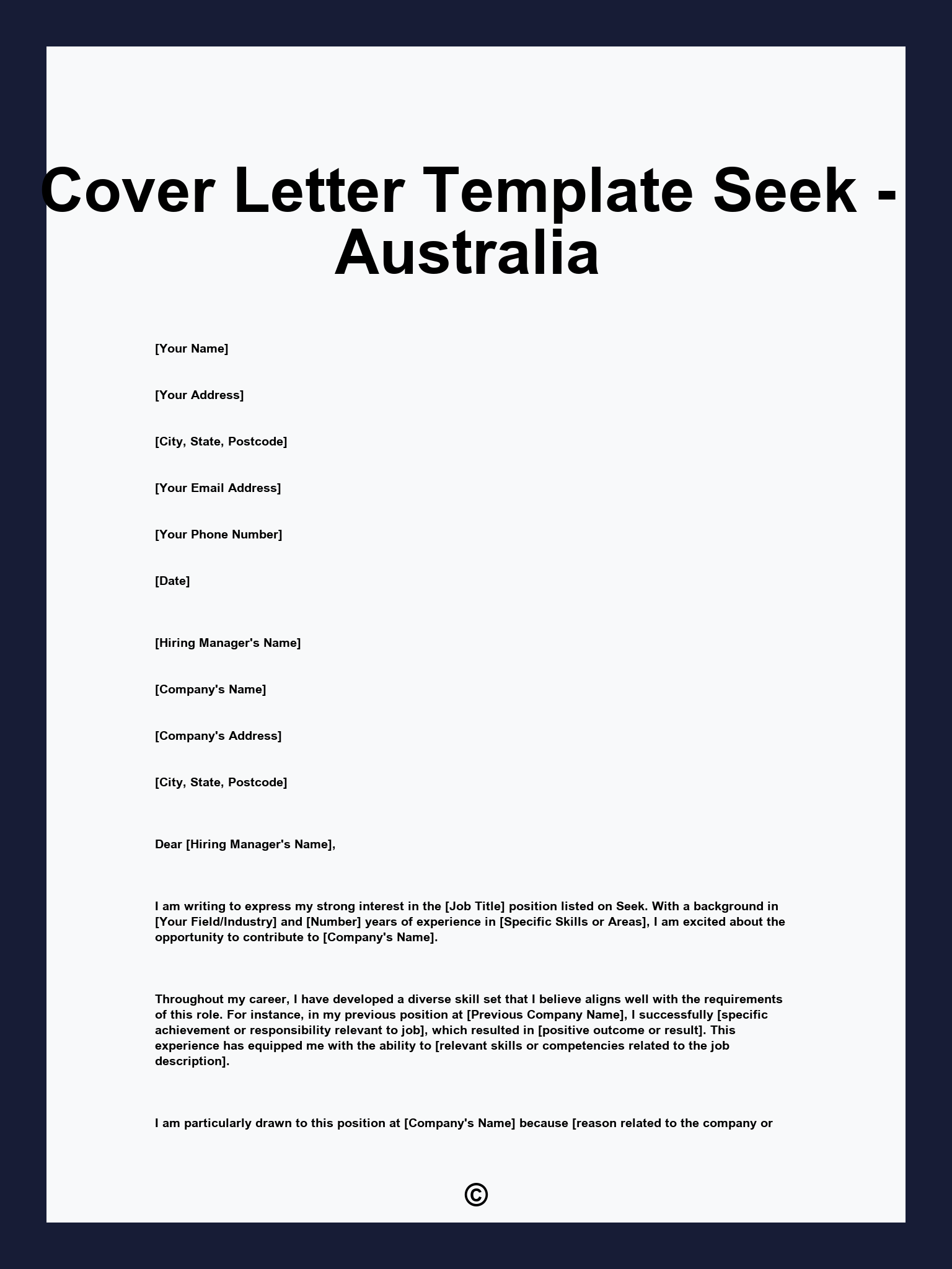 Cover Letter Template Seek - Australia