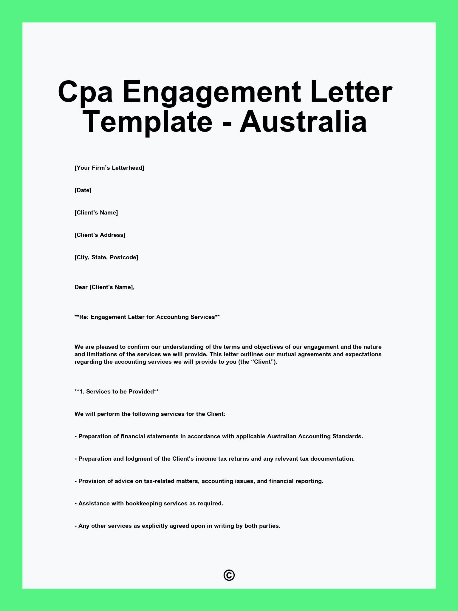 Cpa Engagement Letter Template - Australia
