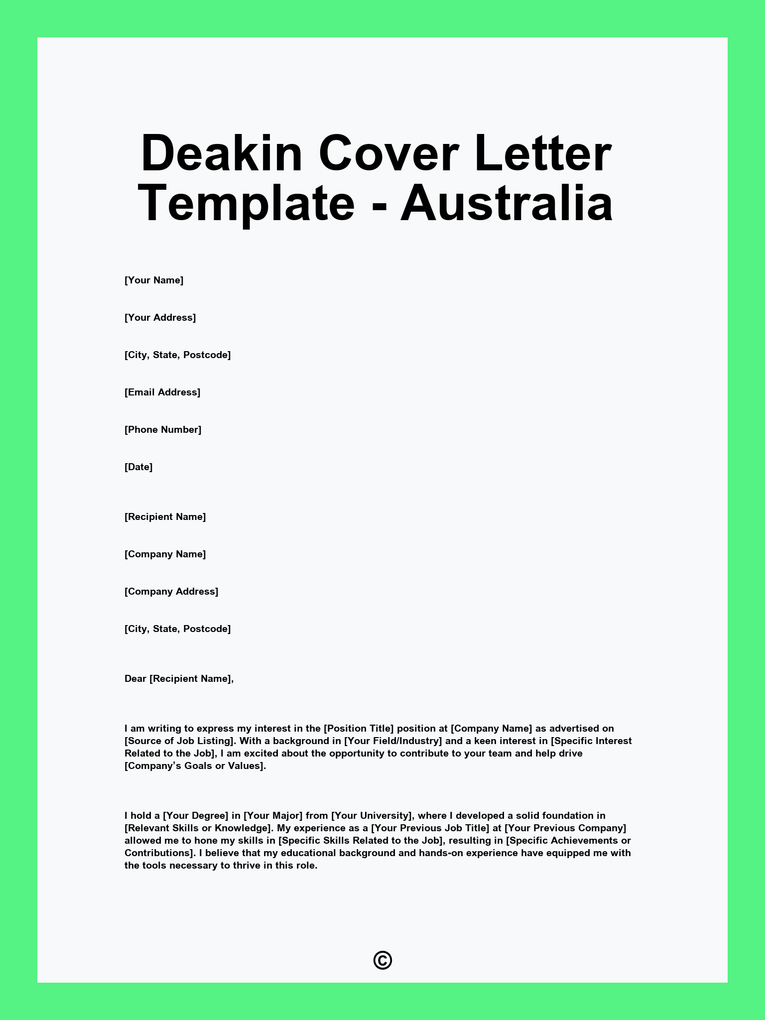 Deakin Cover Letter Template - Australia
