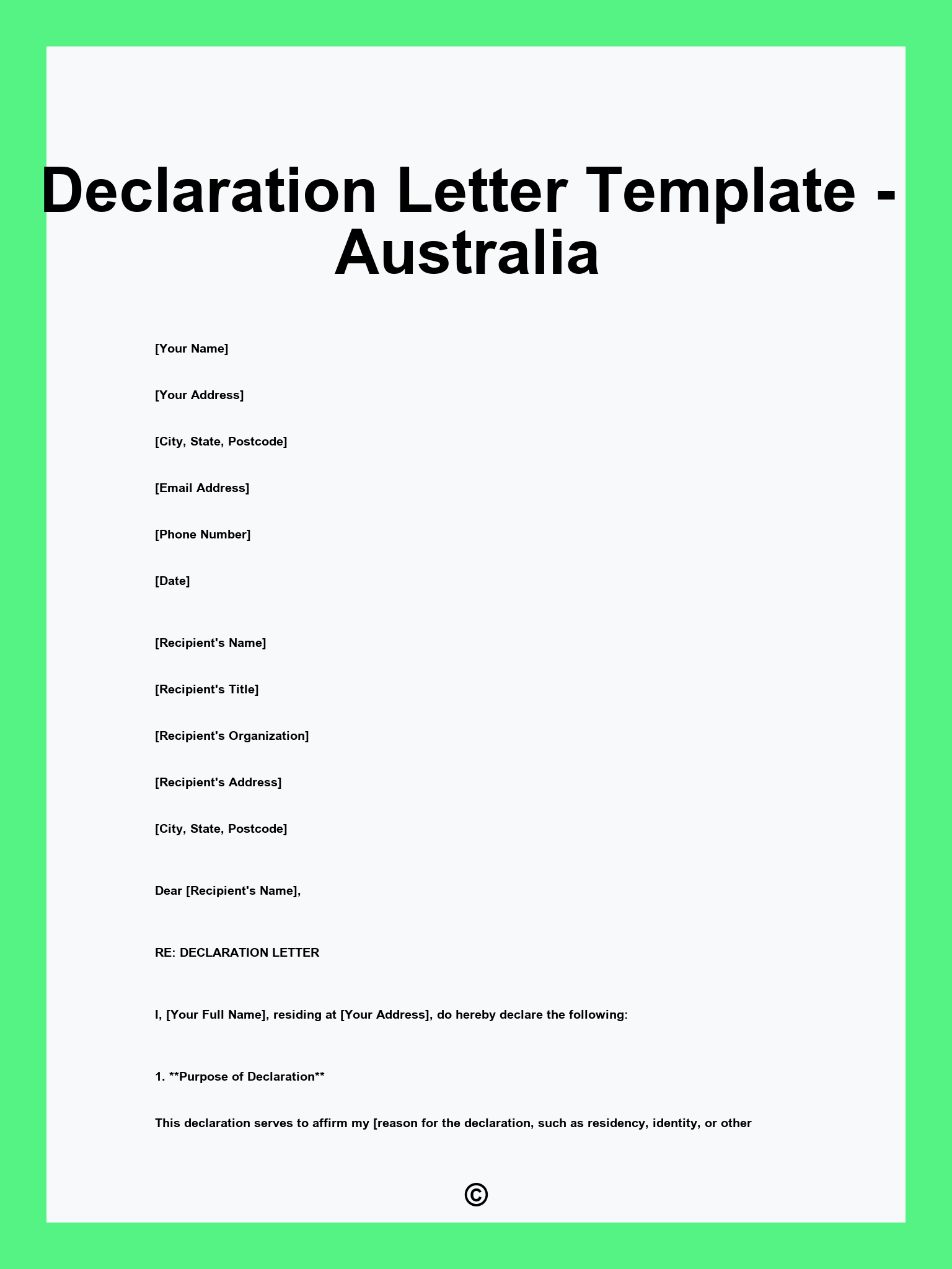 Declaration Letter Template - Australia