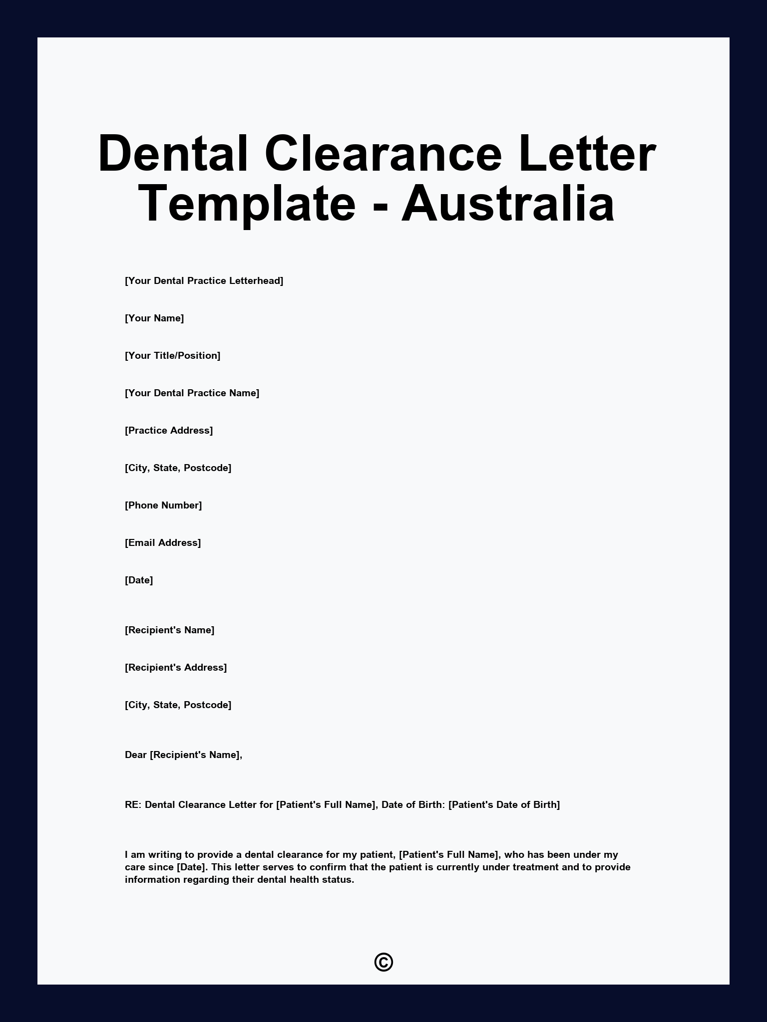 Dental Clearance Letter Template - Australia