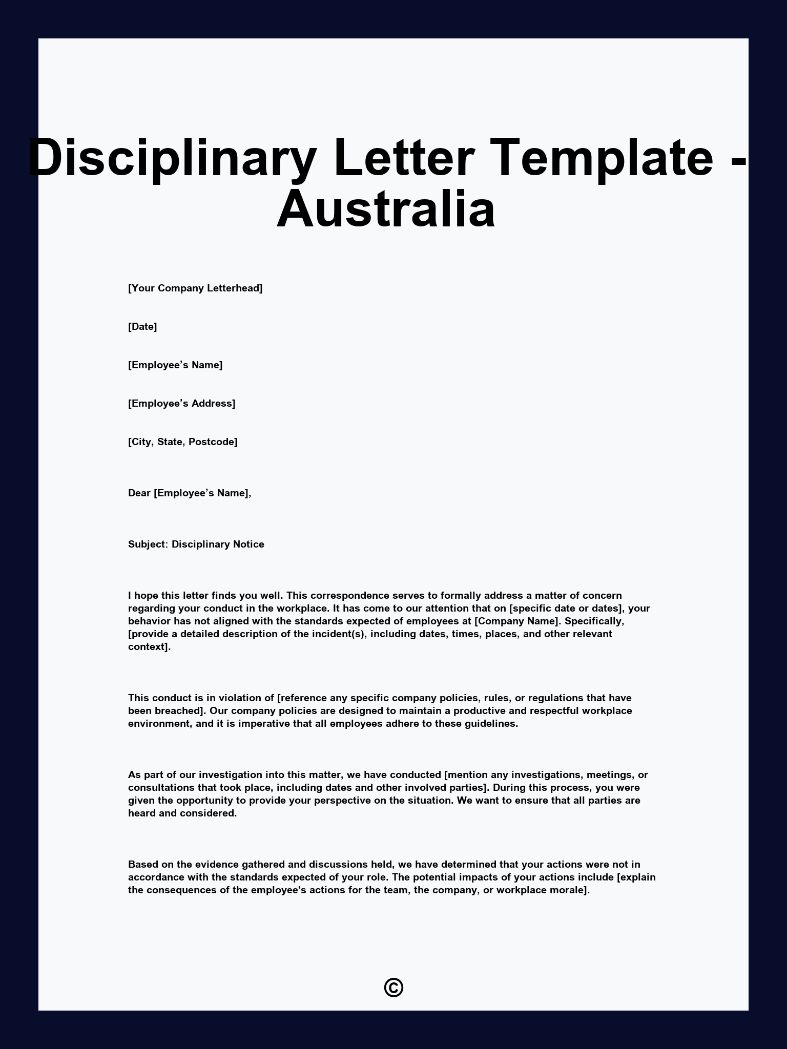 Disciplinary Letter Template - Australia