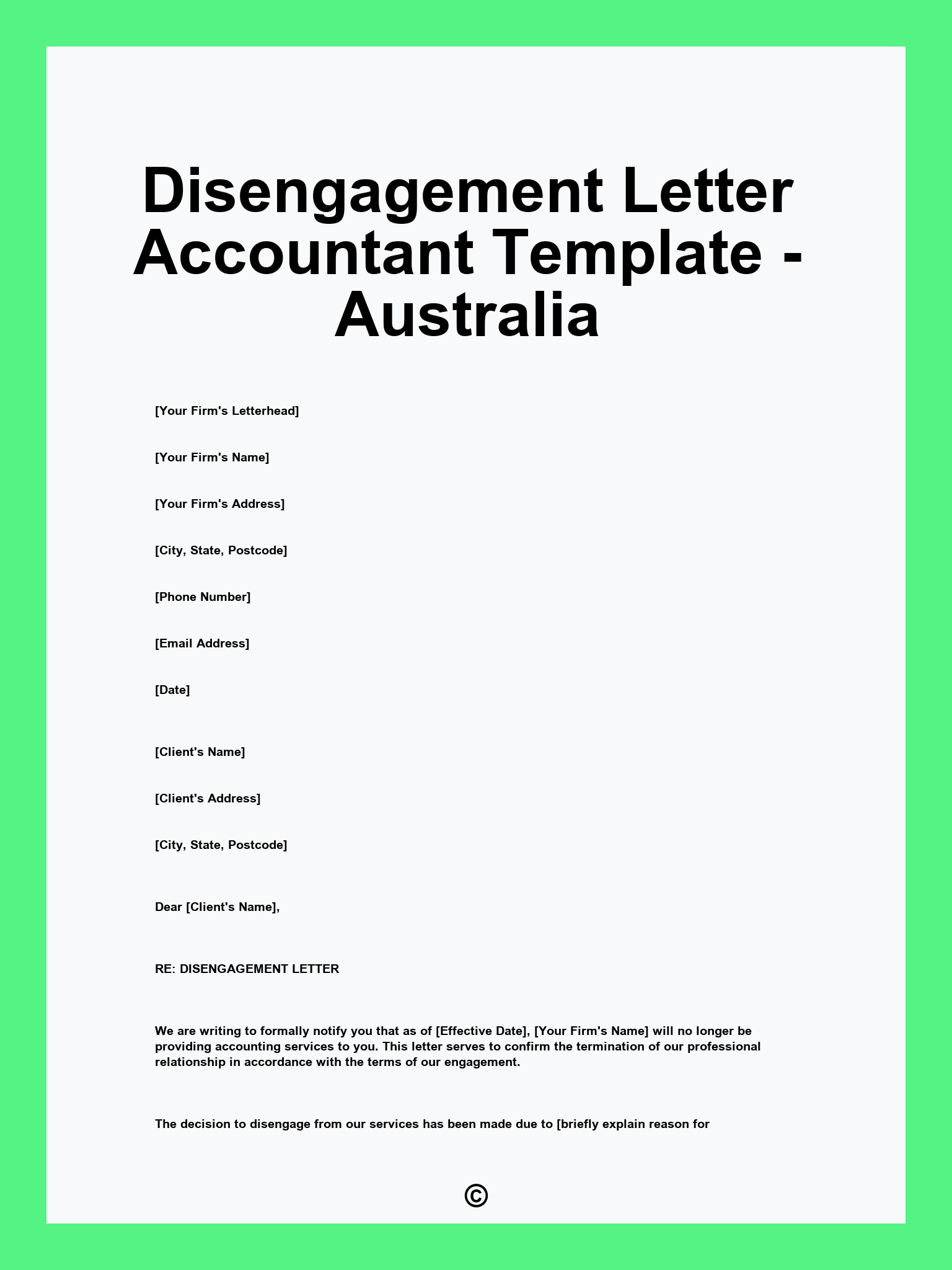 Disengagement Letter Accountant Template - Australia