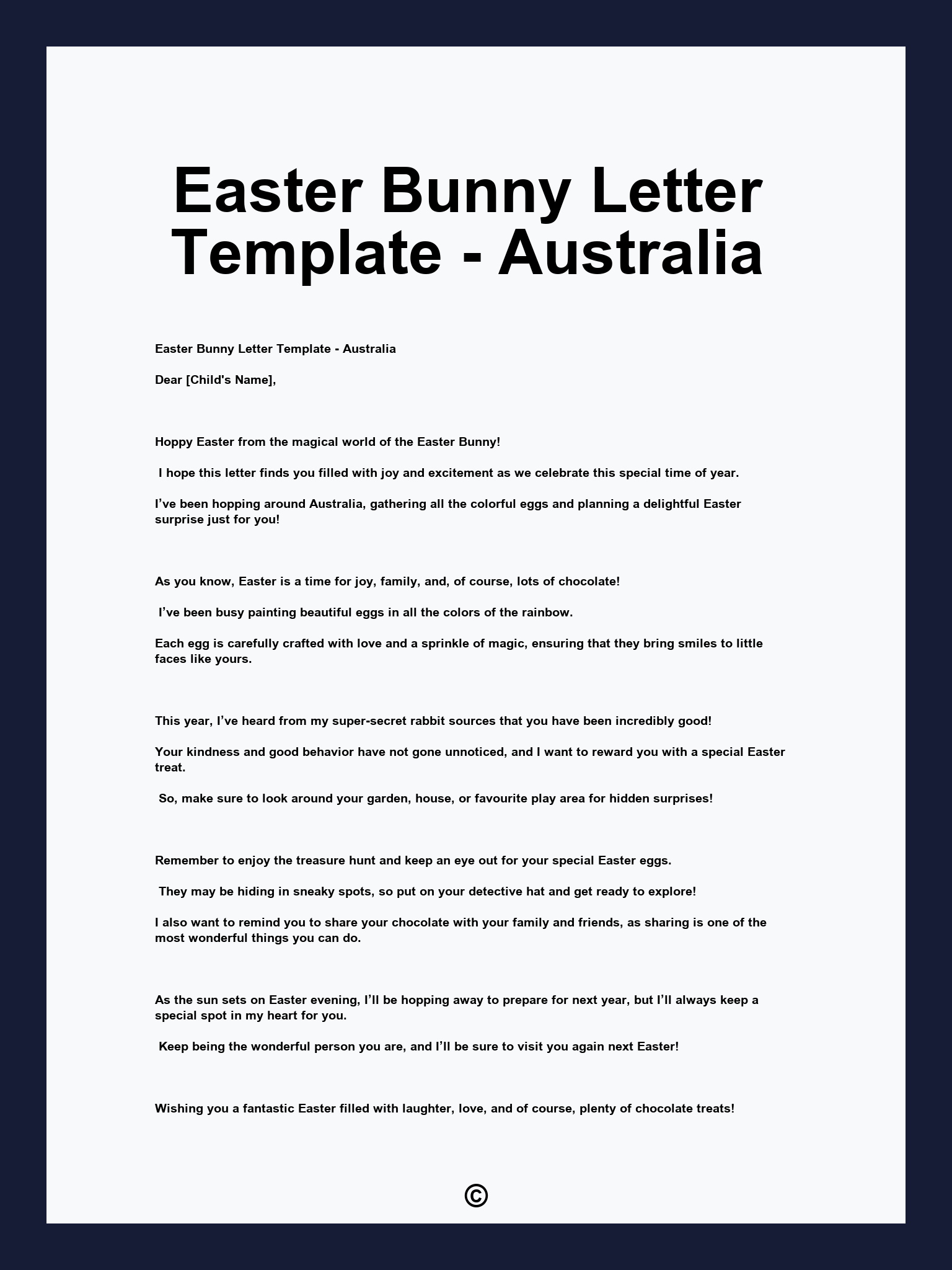 Easter Bunny Letter Template - Australia