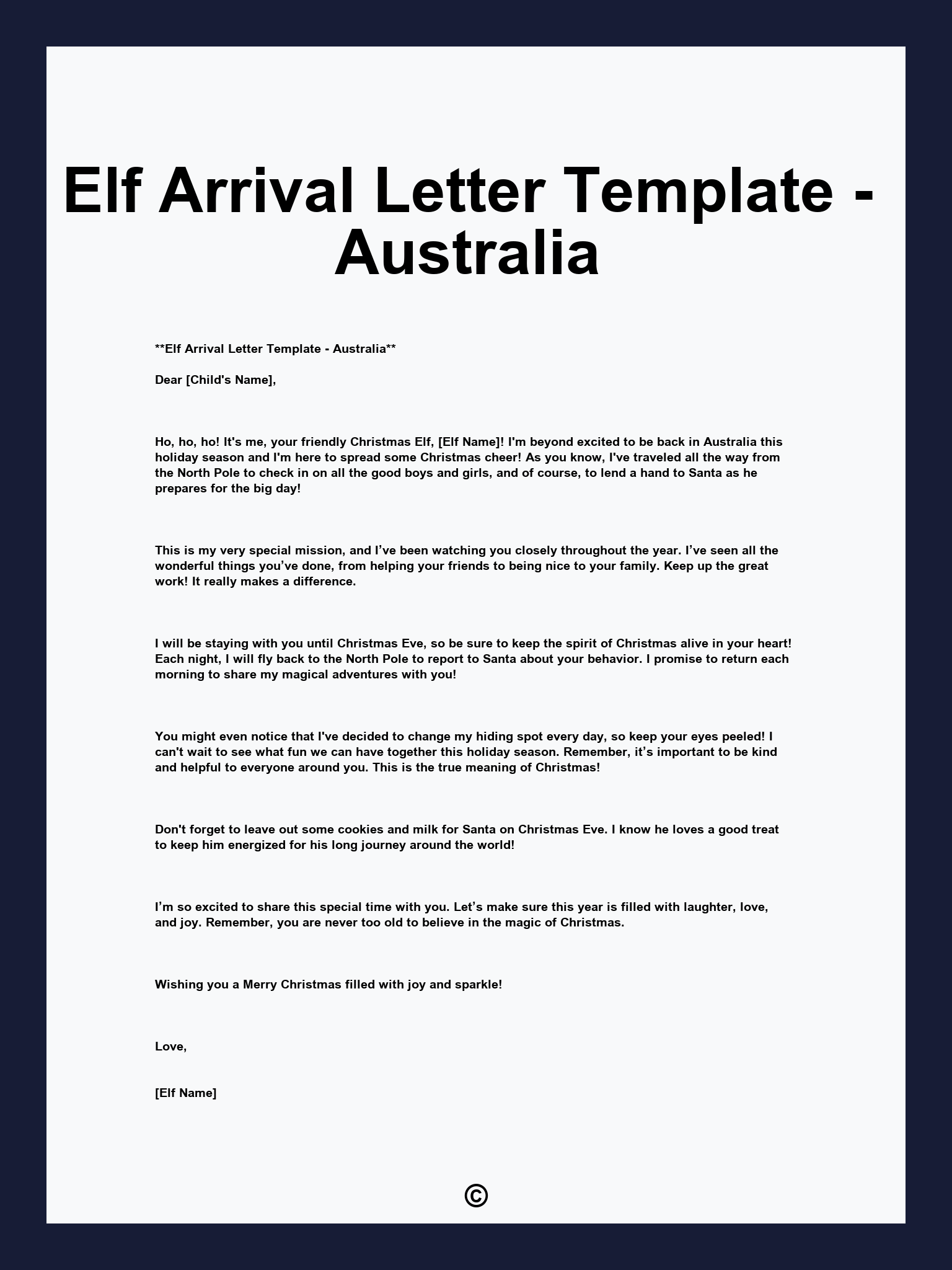 Elf Arrival Letter Template - Australia