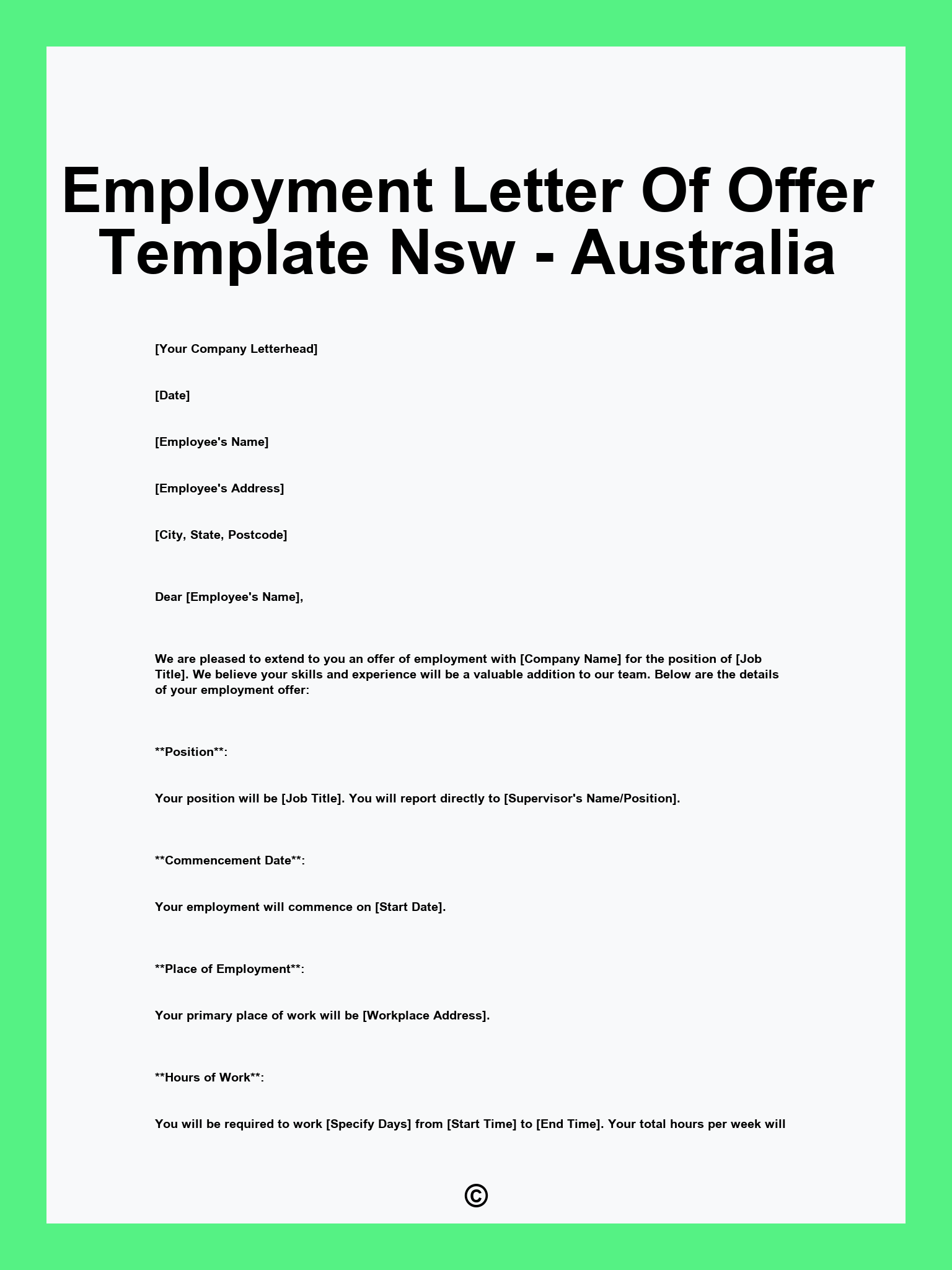 Employment Letter Of Offer Template Nsw - Australia