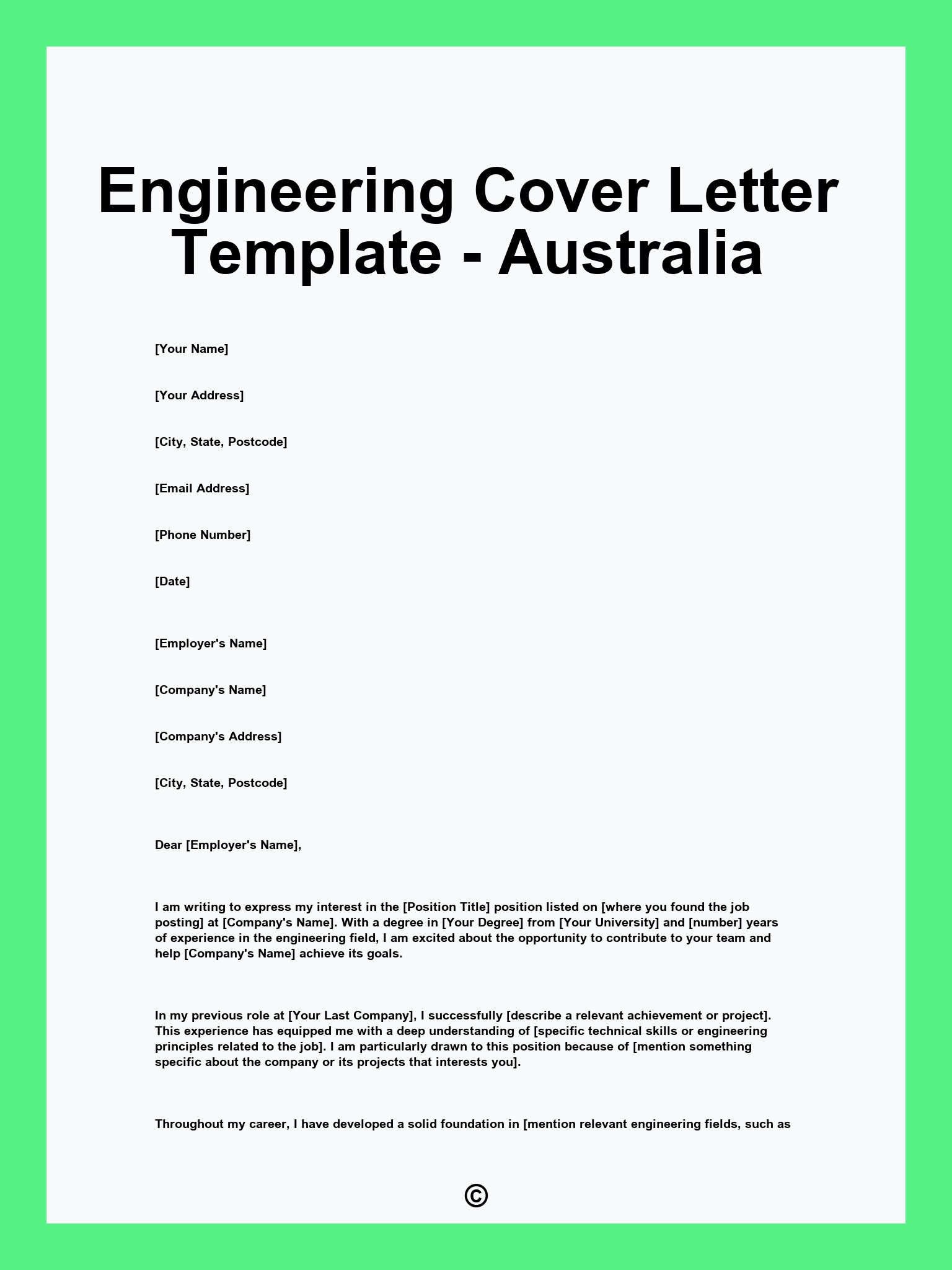 Engineering Cover Letter Template - Australia