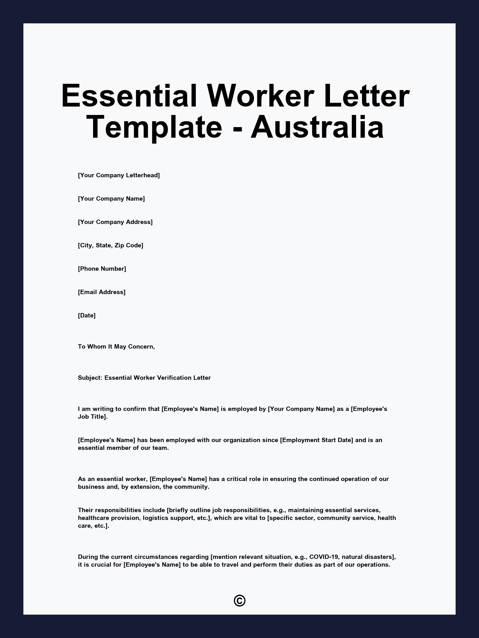 Essential Worker Letter Template - Australia