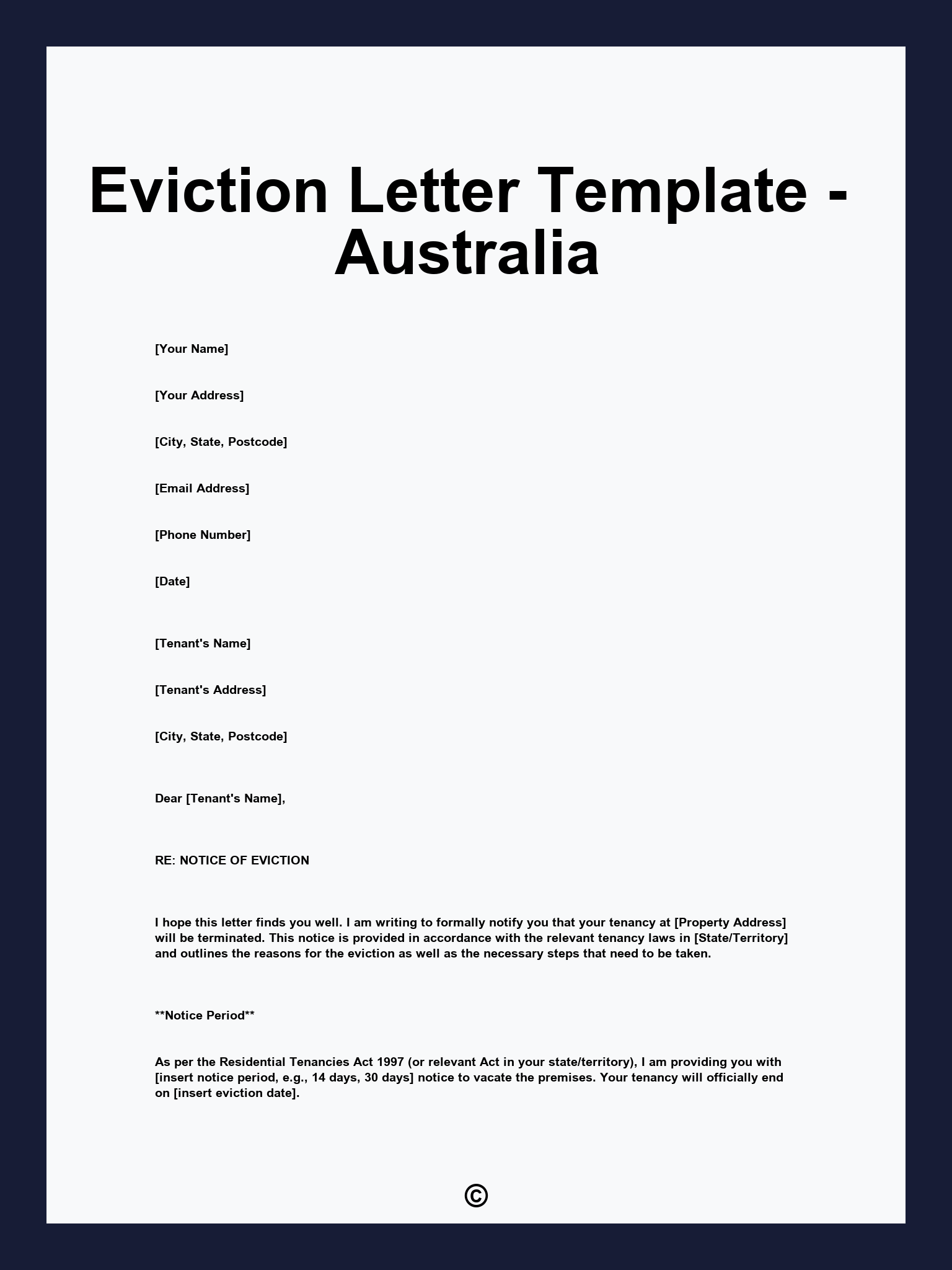 Eviction Letter Template - Australia