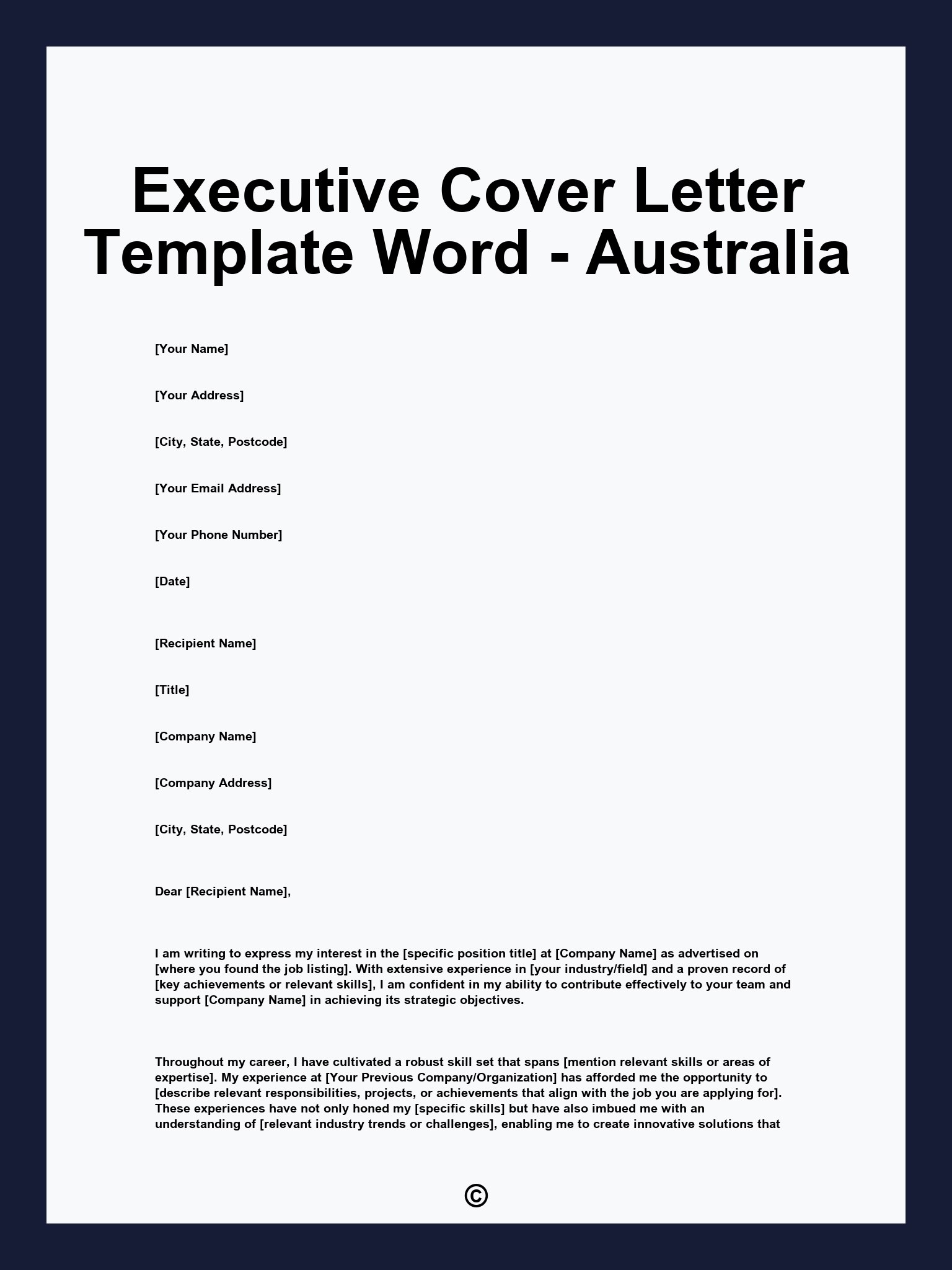 Executive Cover Letter Template Word - Australia