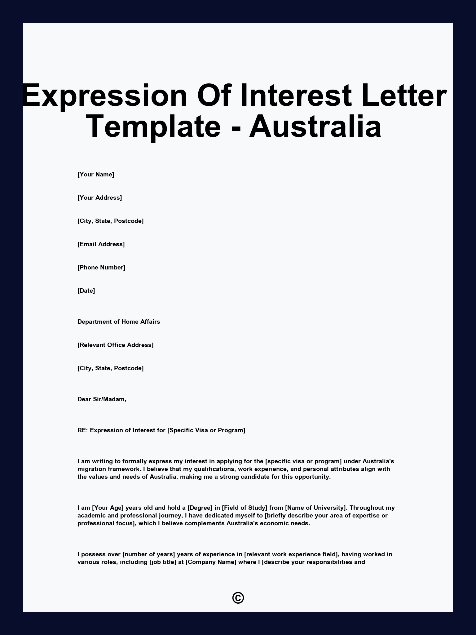 Expression Of Interest Letter Template - Australia