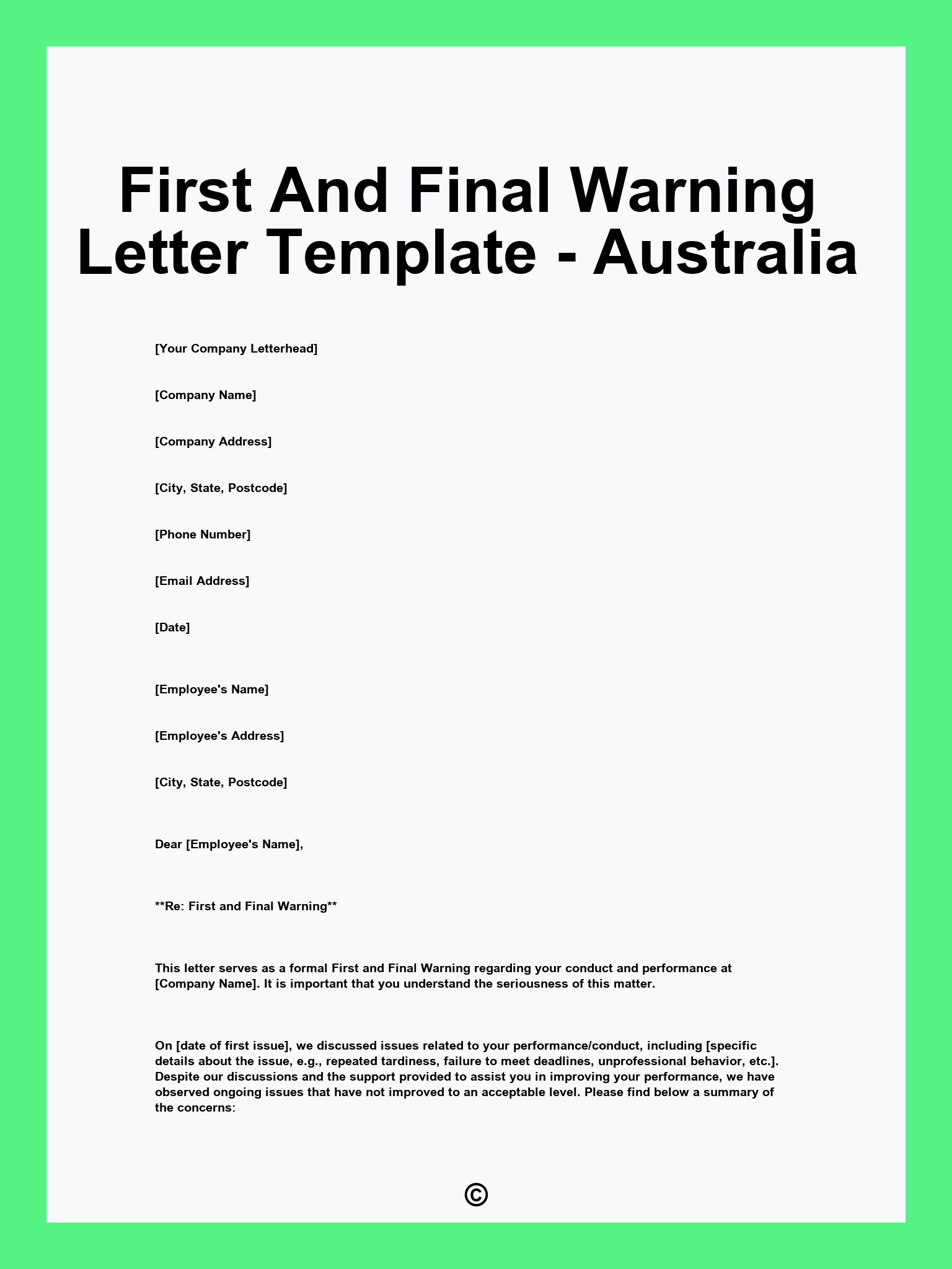 First And Final Warning Letter Template - Australia