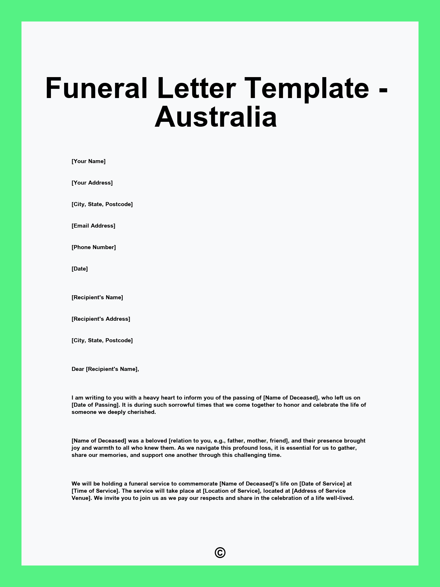 Funeral Letter Template - Australia