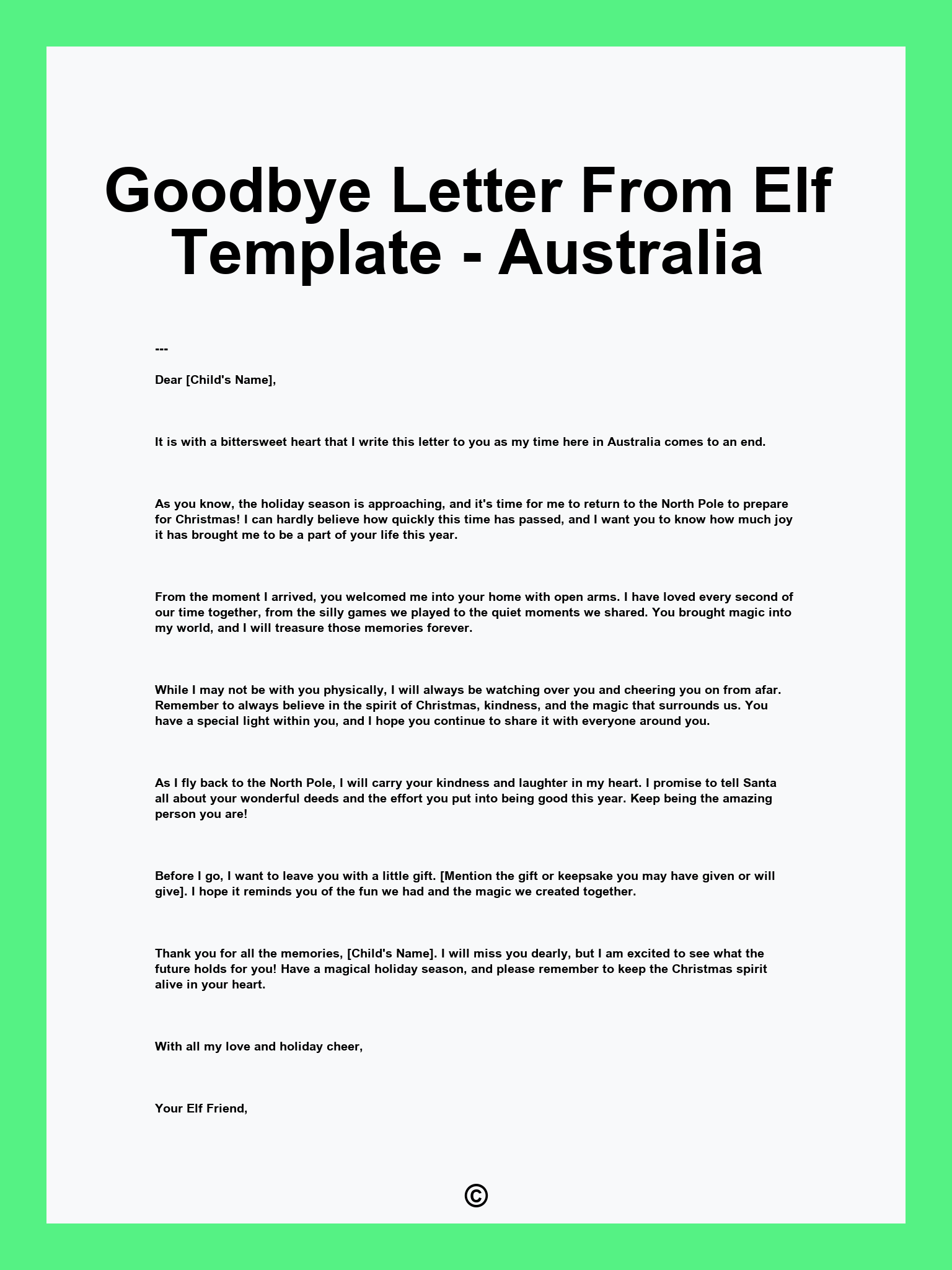 Goodbye Letter From Elf Template - Australia