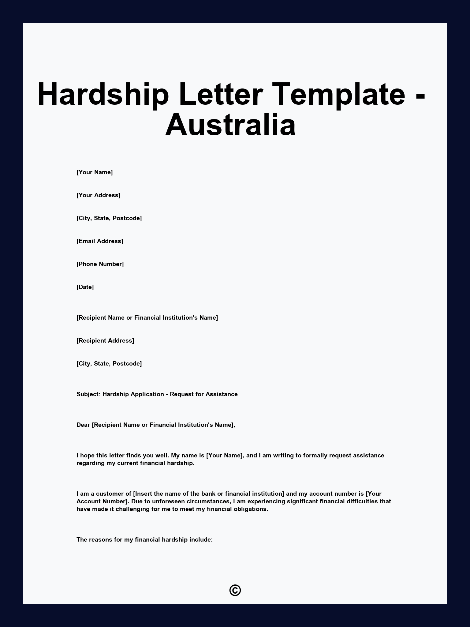 Hardship Letter Template - Australia