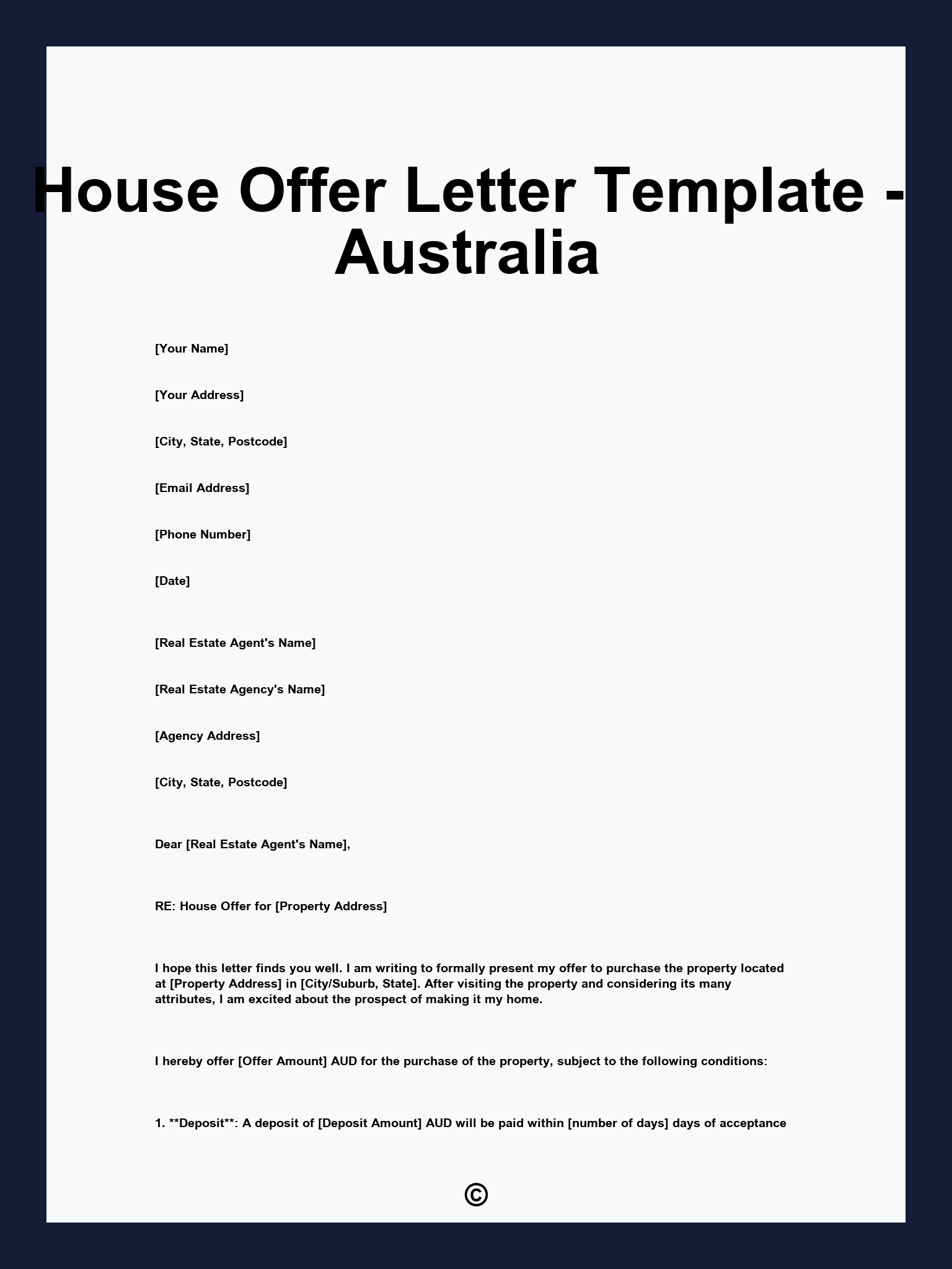 House Offer Letter Template - Australia