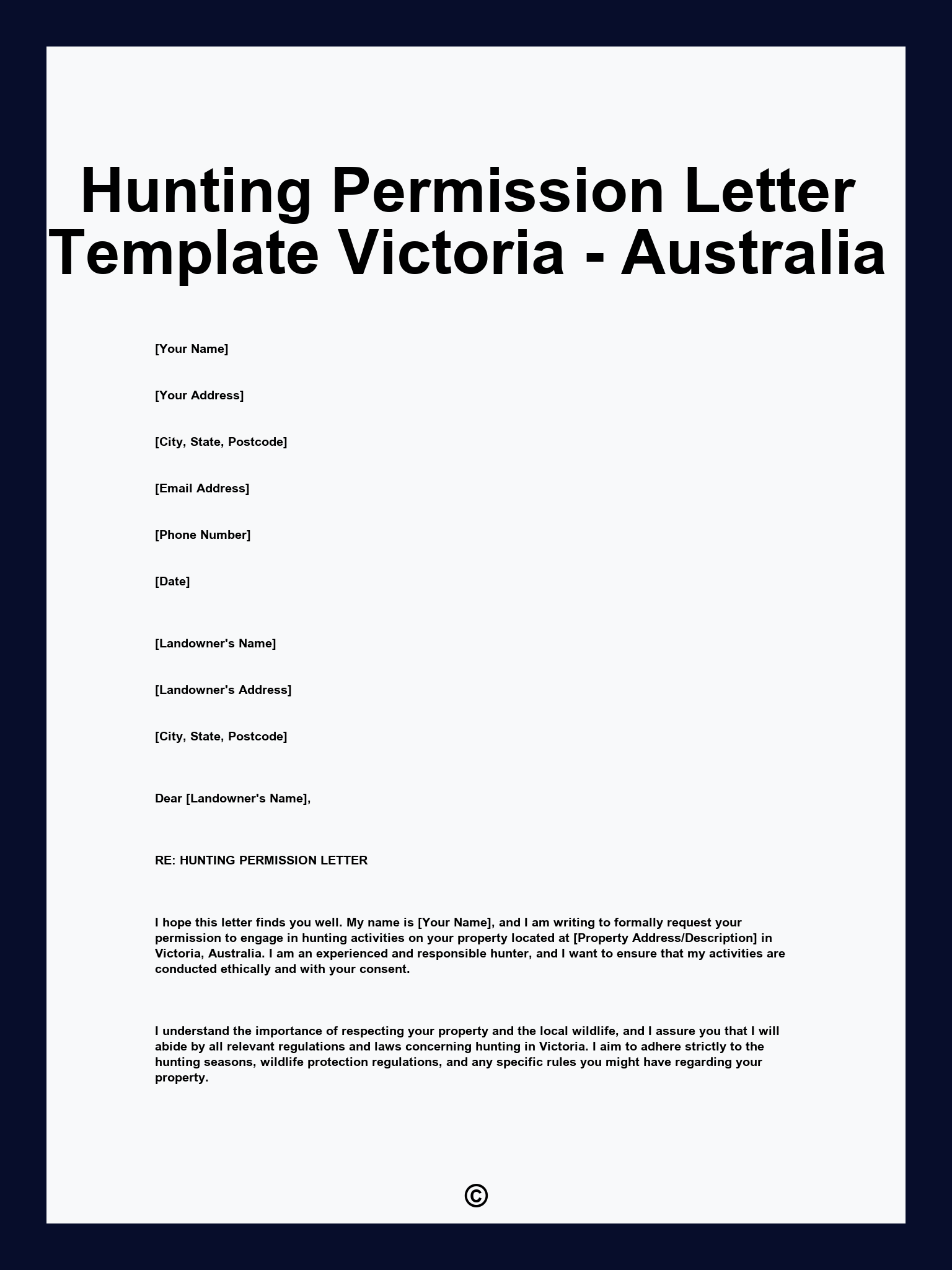 Hunting Permission Letter Template Victoria - Australia