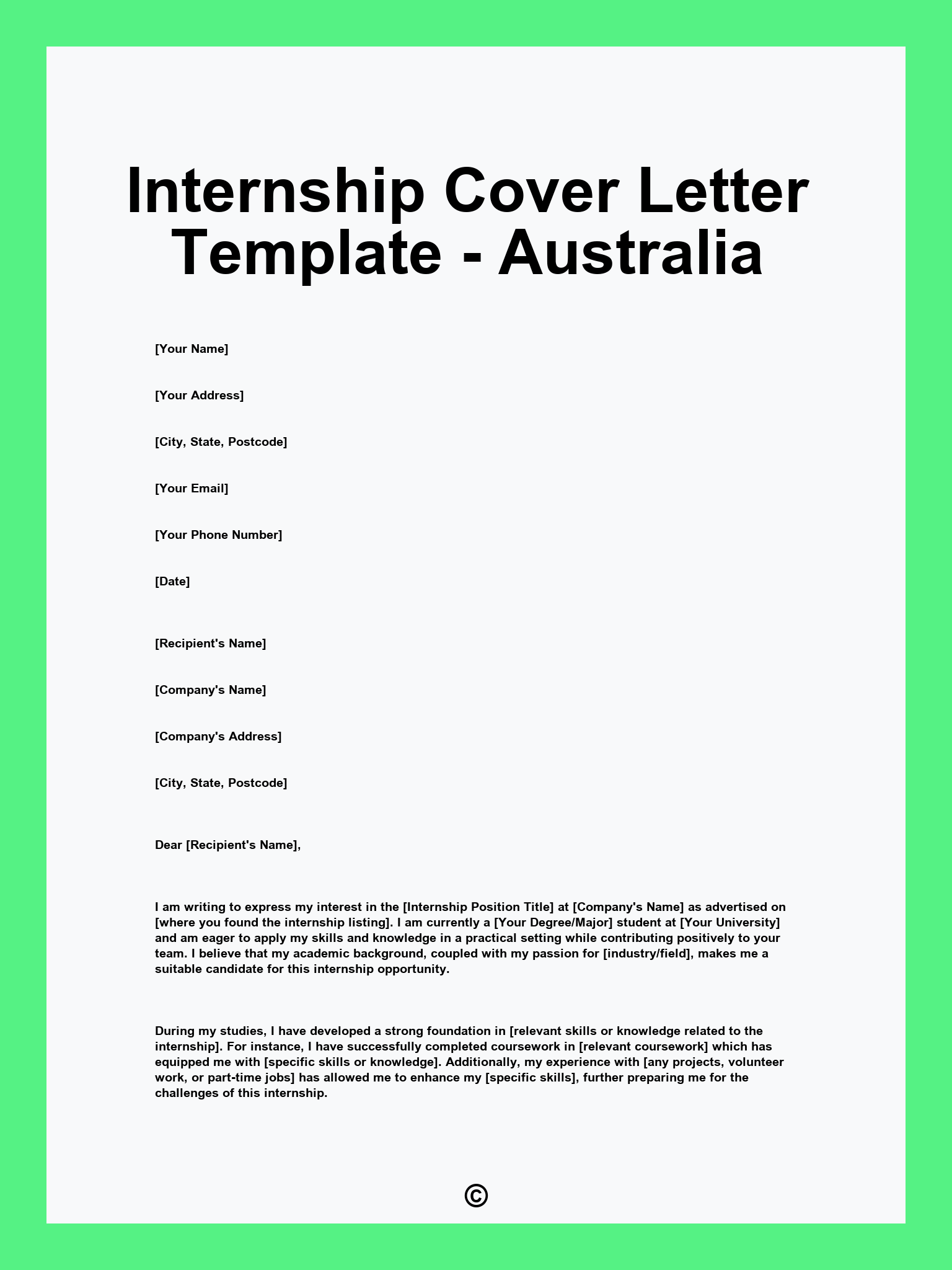 Internship Cover Letter Template - Australia