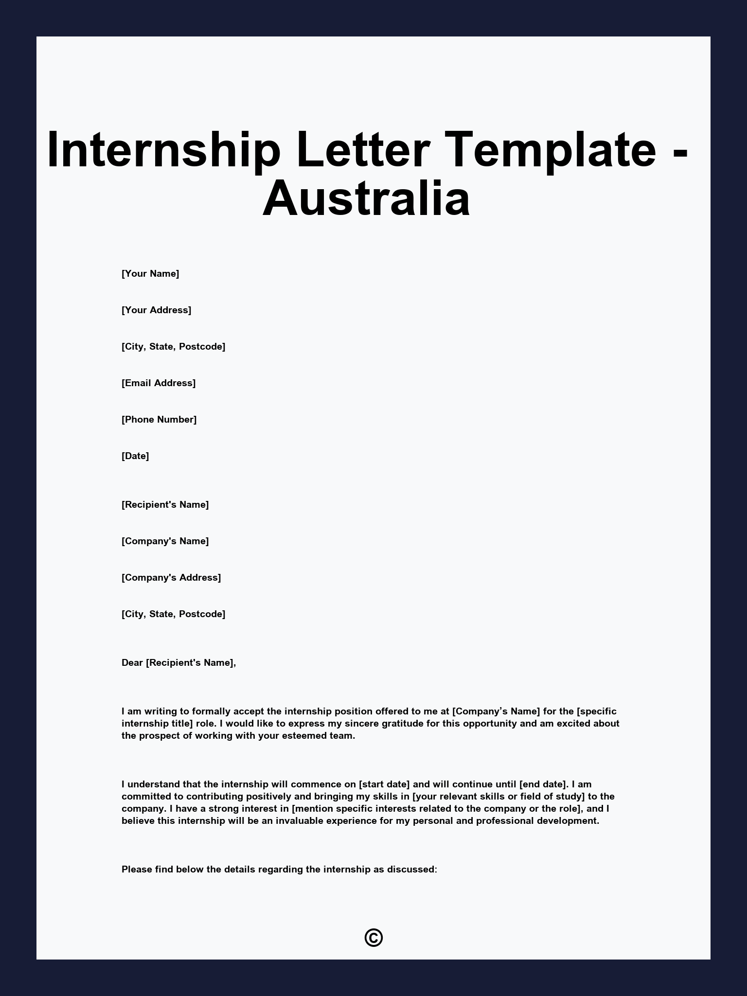 Internship Letter Template - Australia