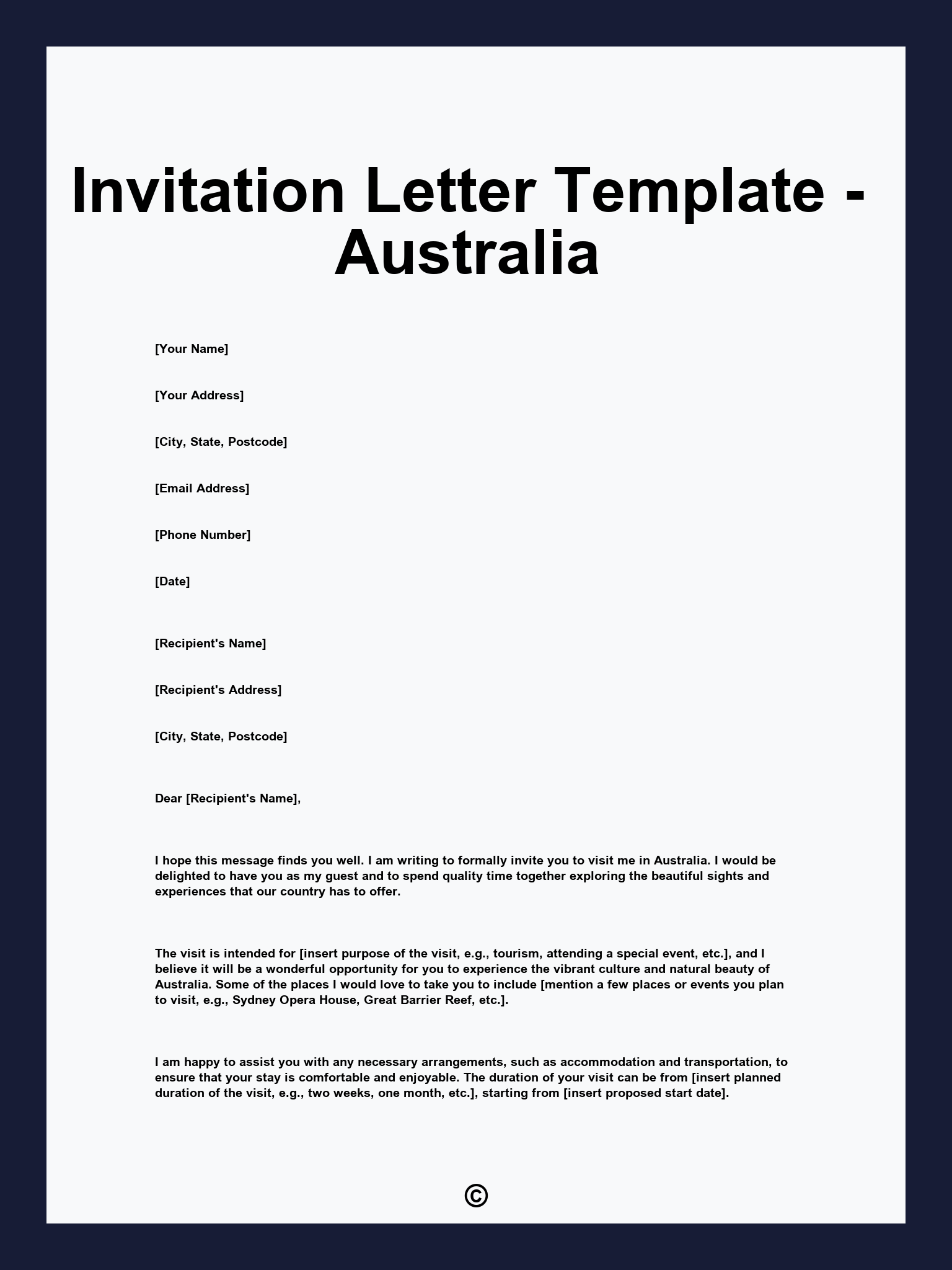 Invitation Letter Template - Australia