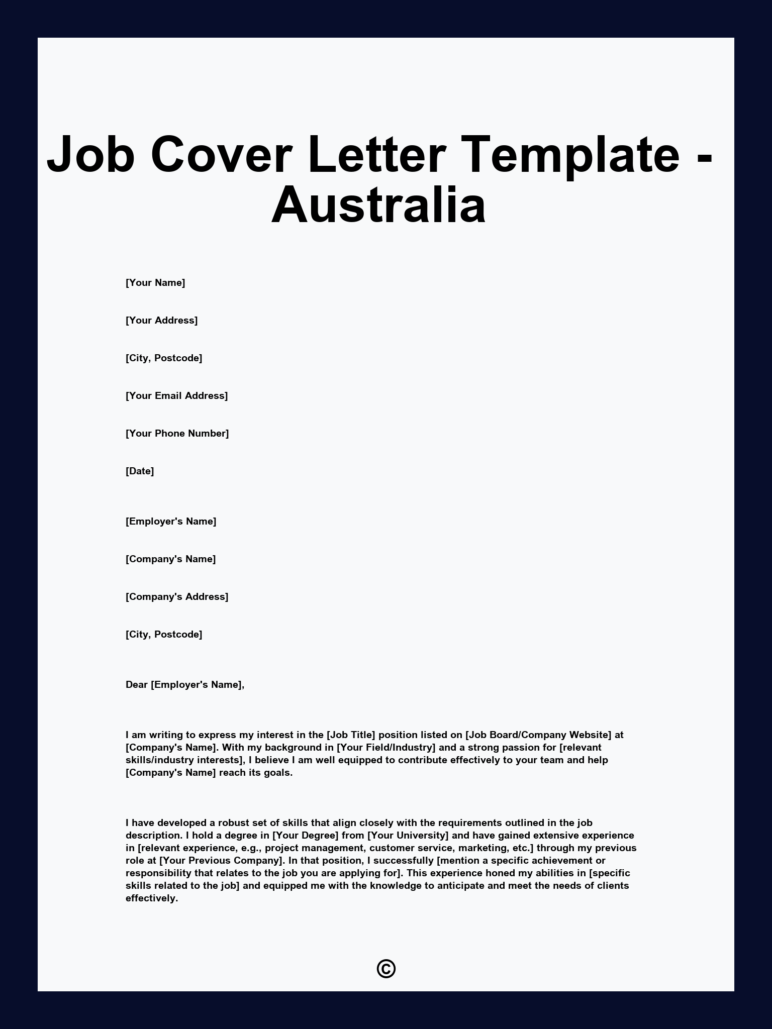 Job Cover Letter Template - Australia