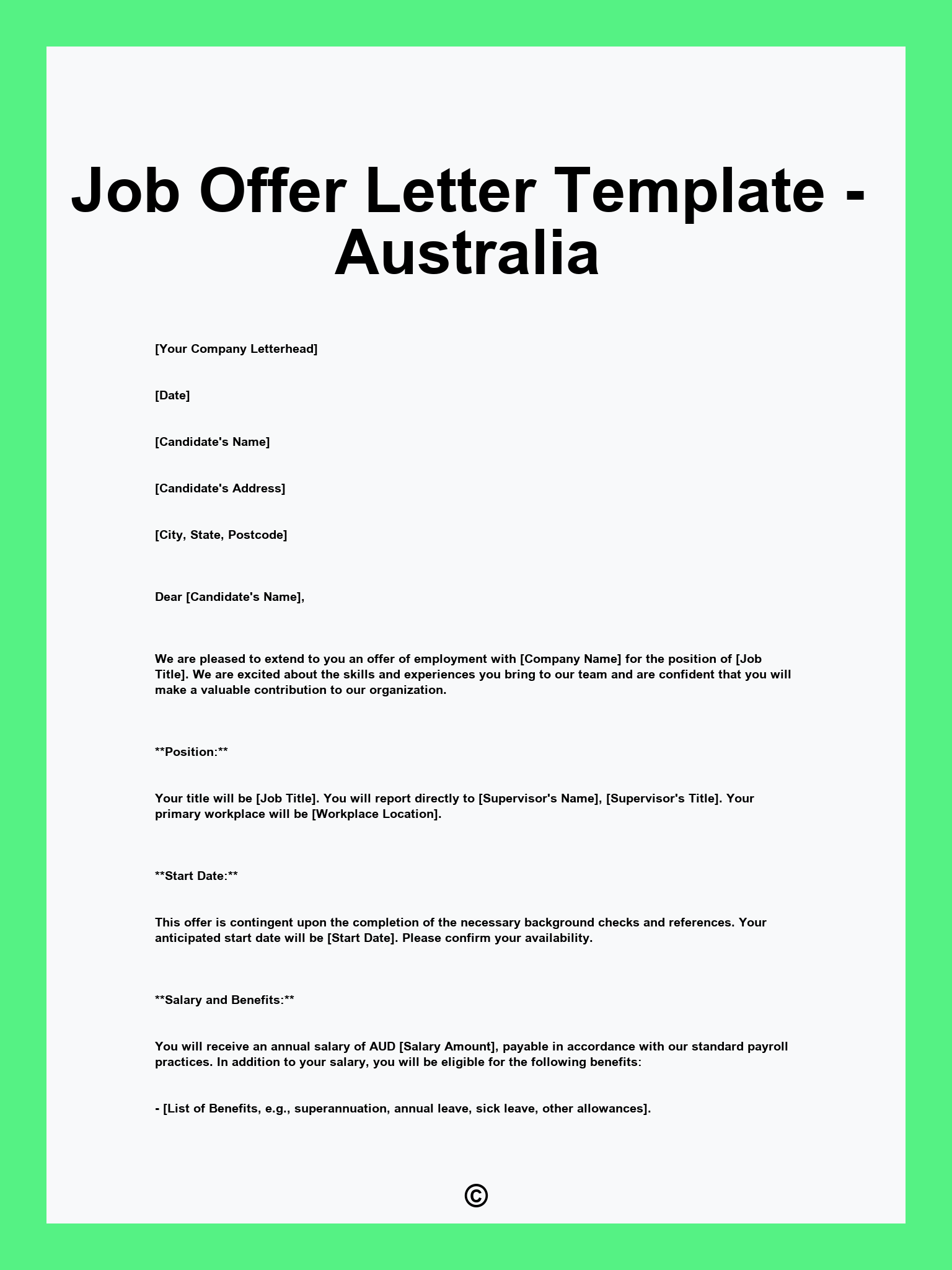 Job Offer Letter Template - Australia